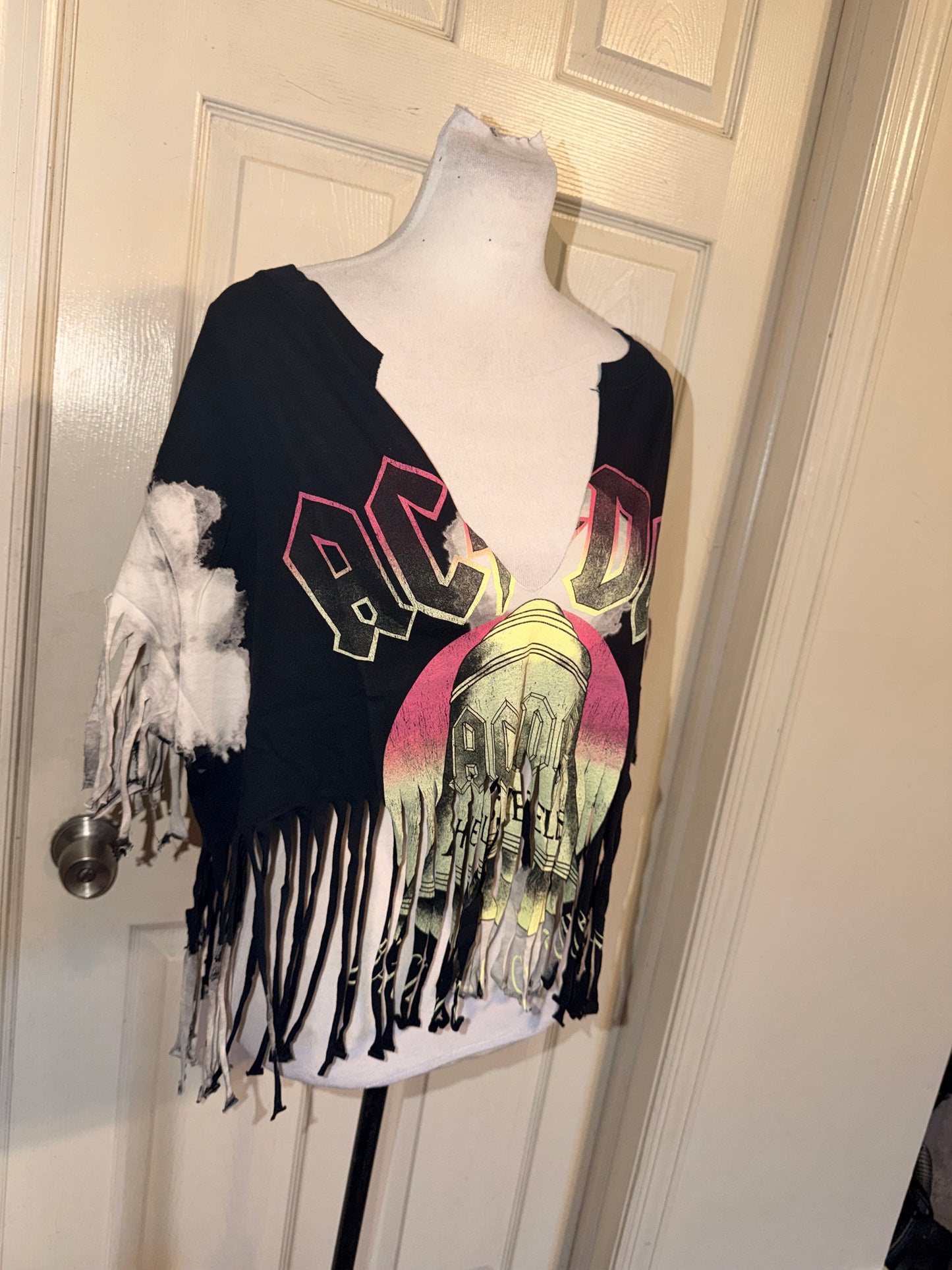 AC/DC Oversized Distressed Fringed Tee