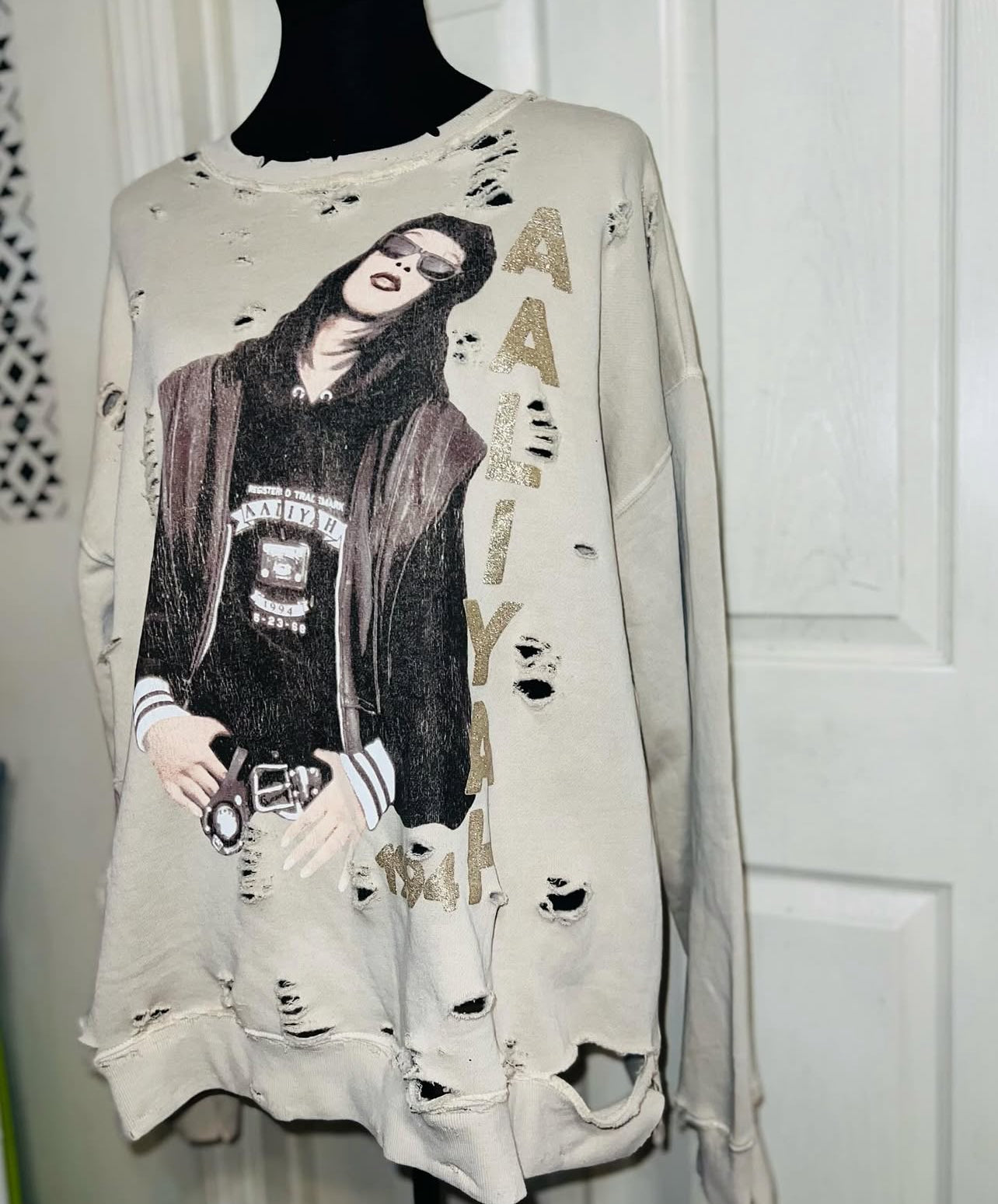 Aaliyah Oversized Distressed Sweatshirt