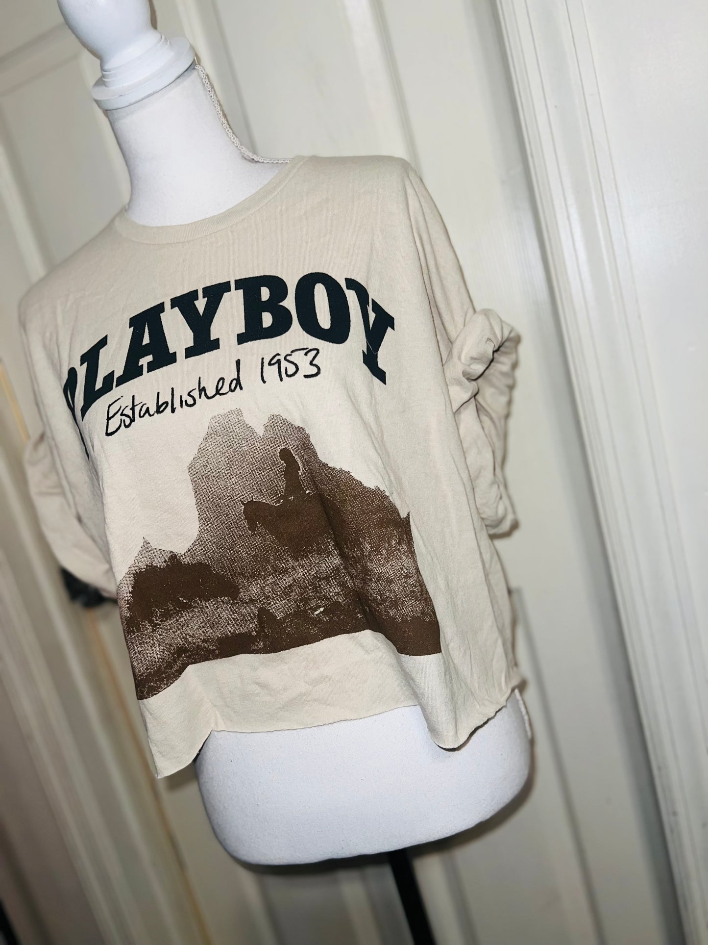 Playboy Oversized Distressed Cropped Tee