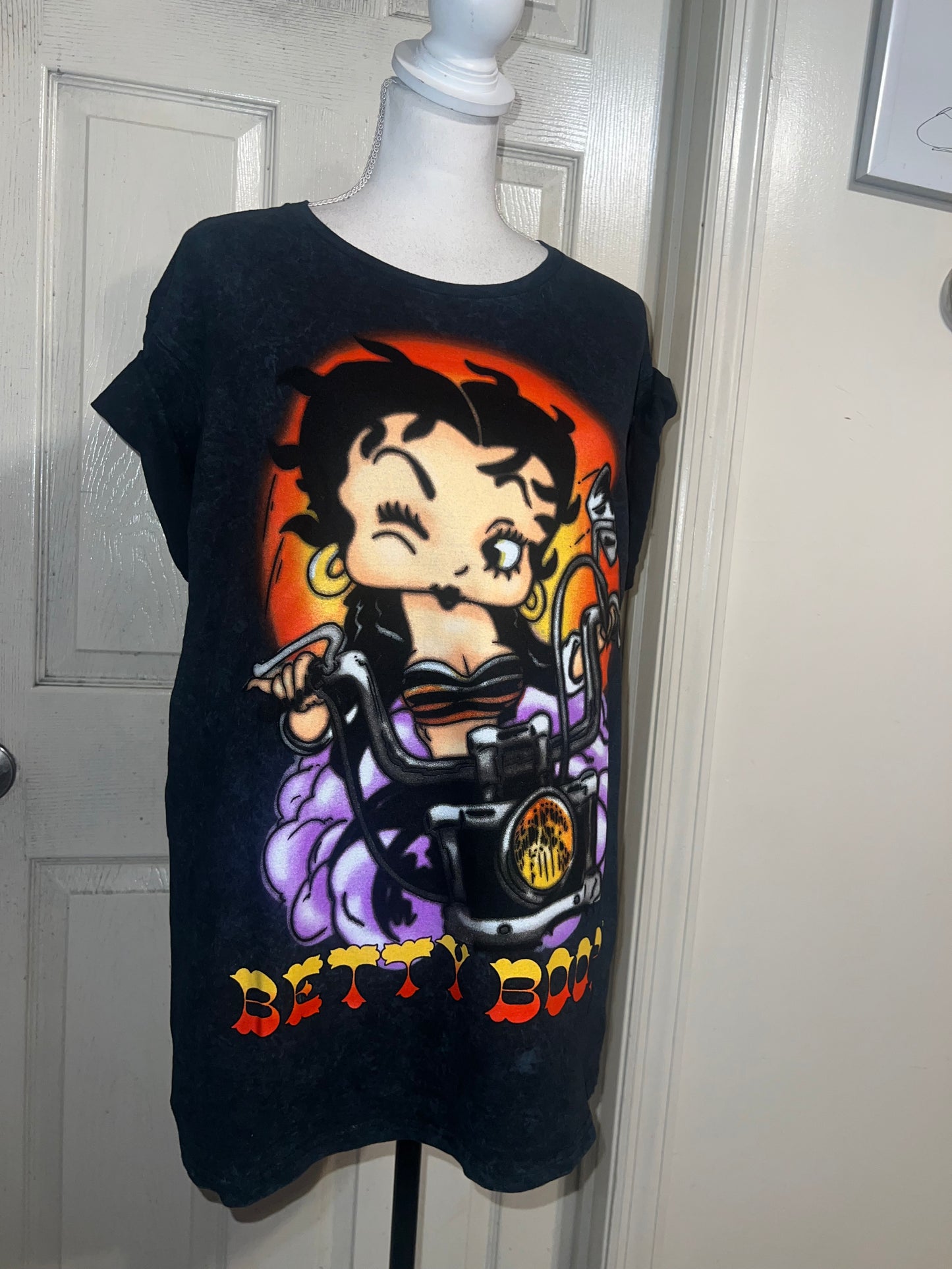 Betty Boop Motorcycle Oversized Distressed Tee