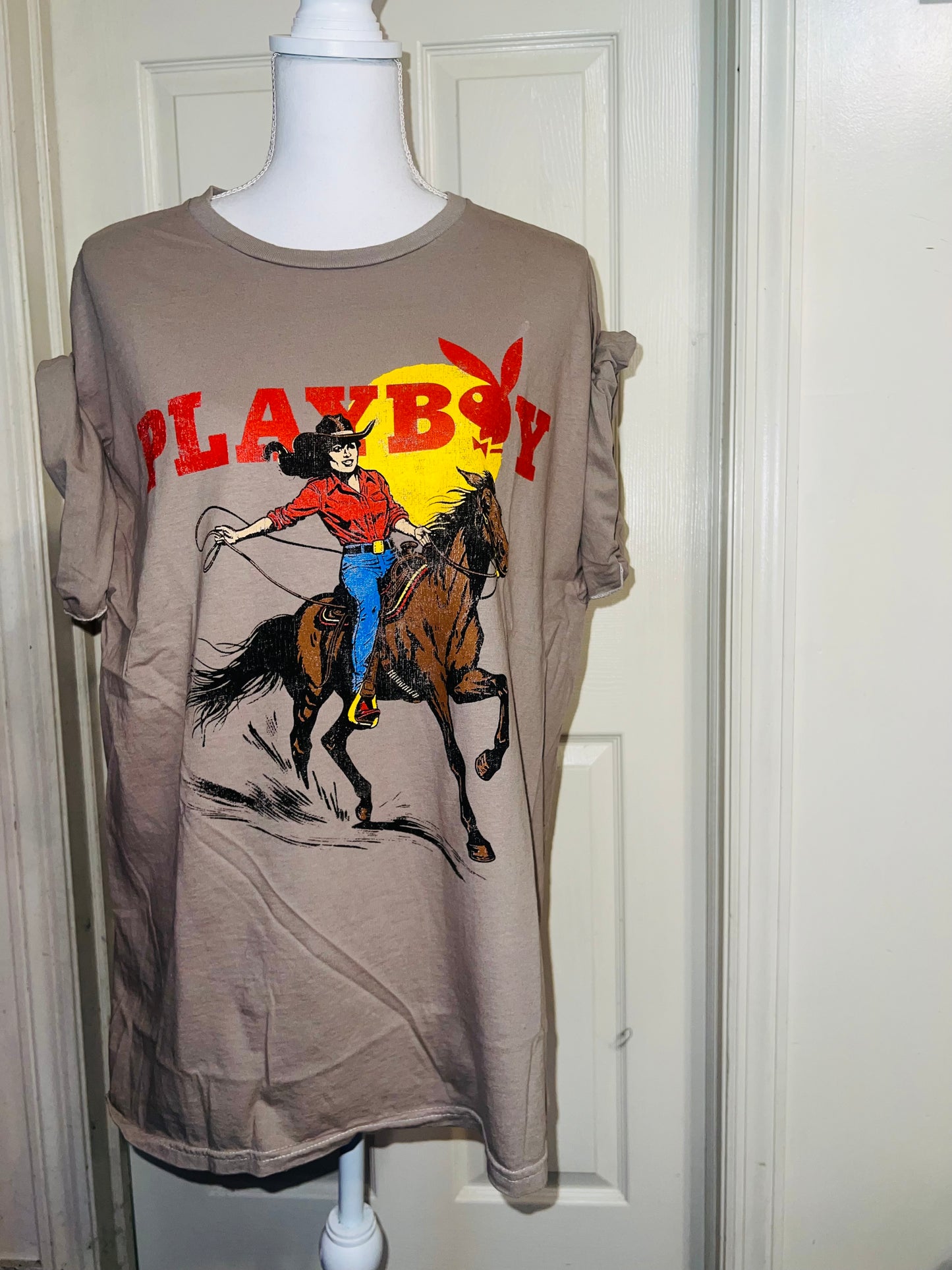 Playboy Cowgirl Oversized Distressed Tee