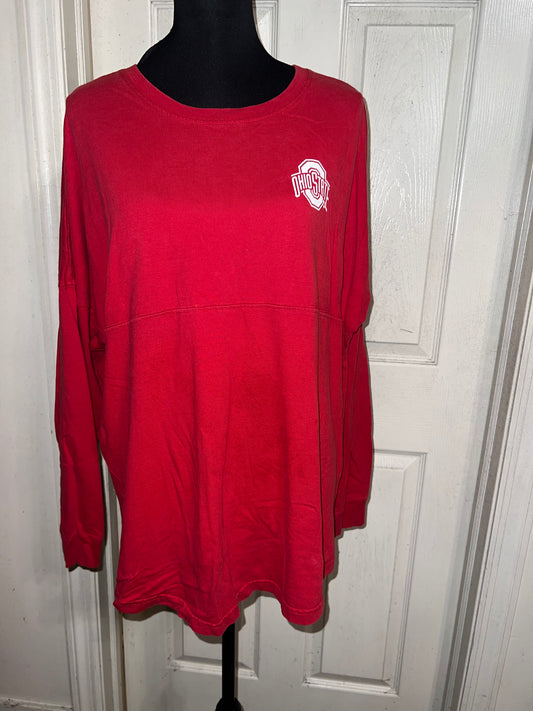 Ohio State Double Sided Oversized Distressed Long Sleeve Tee