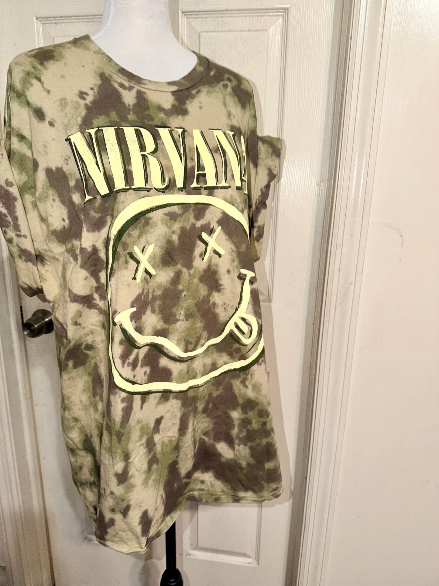 Nirvana Camouflage Oversized Distressed Tee