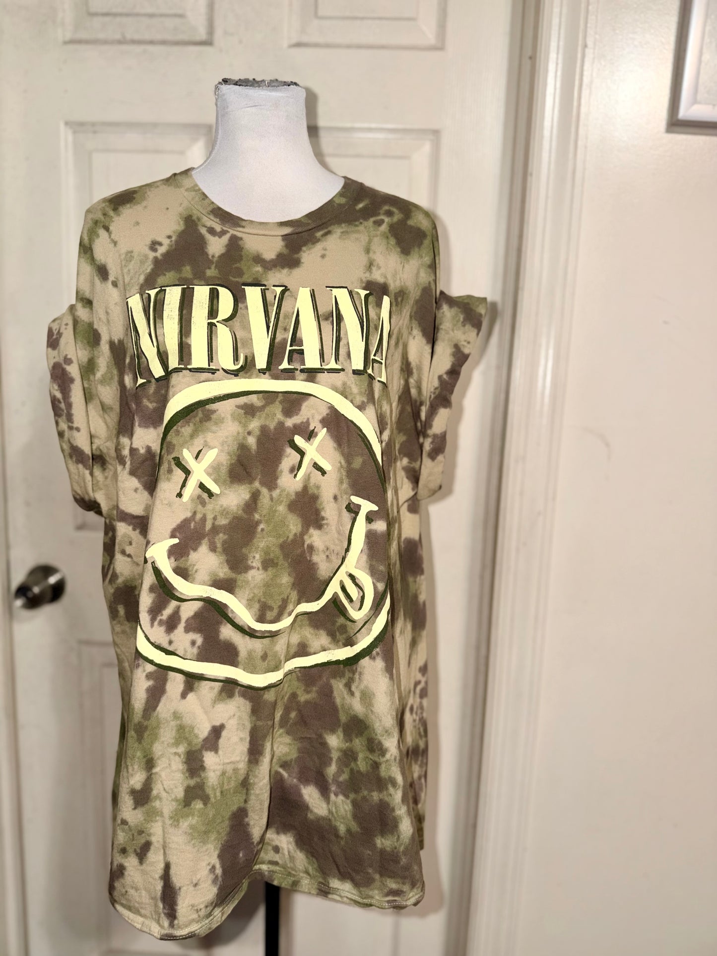 Nirvana Camouflage Oversized Distressed Tee
