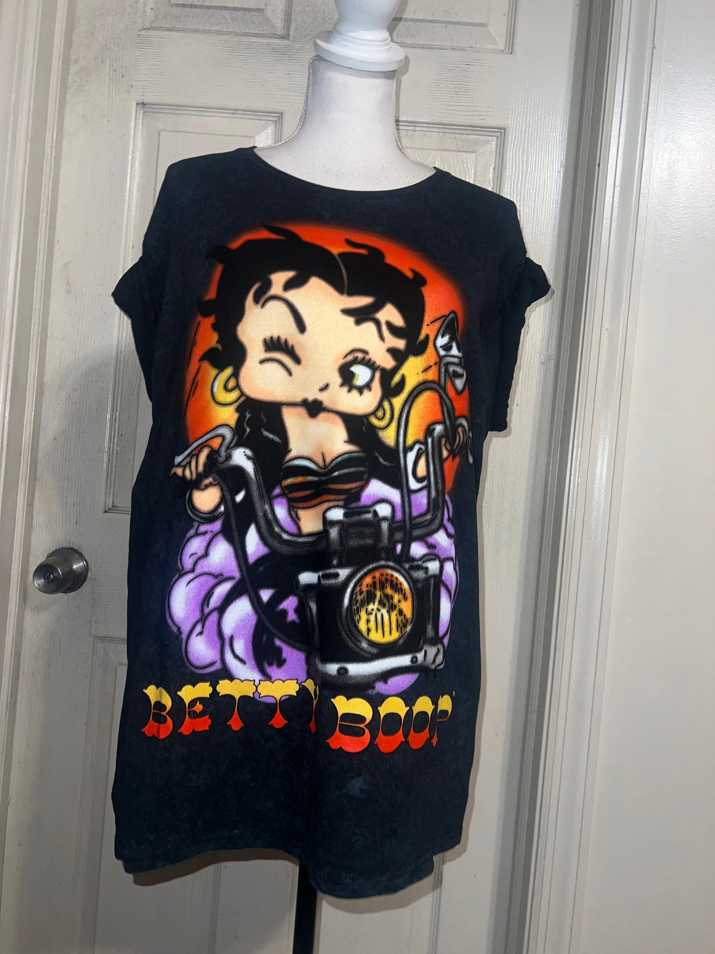 Betty Boop Motorcycle Oversized Distressed Tee