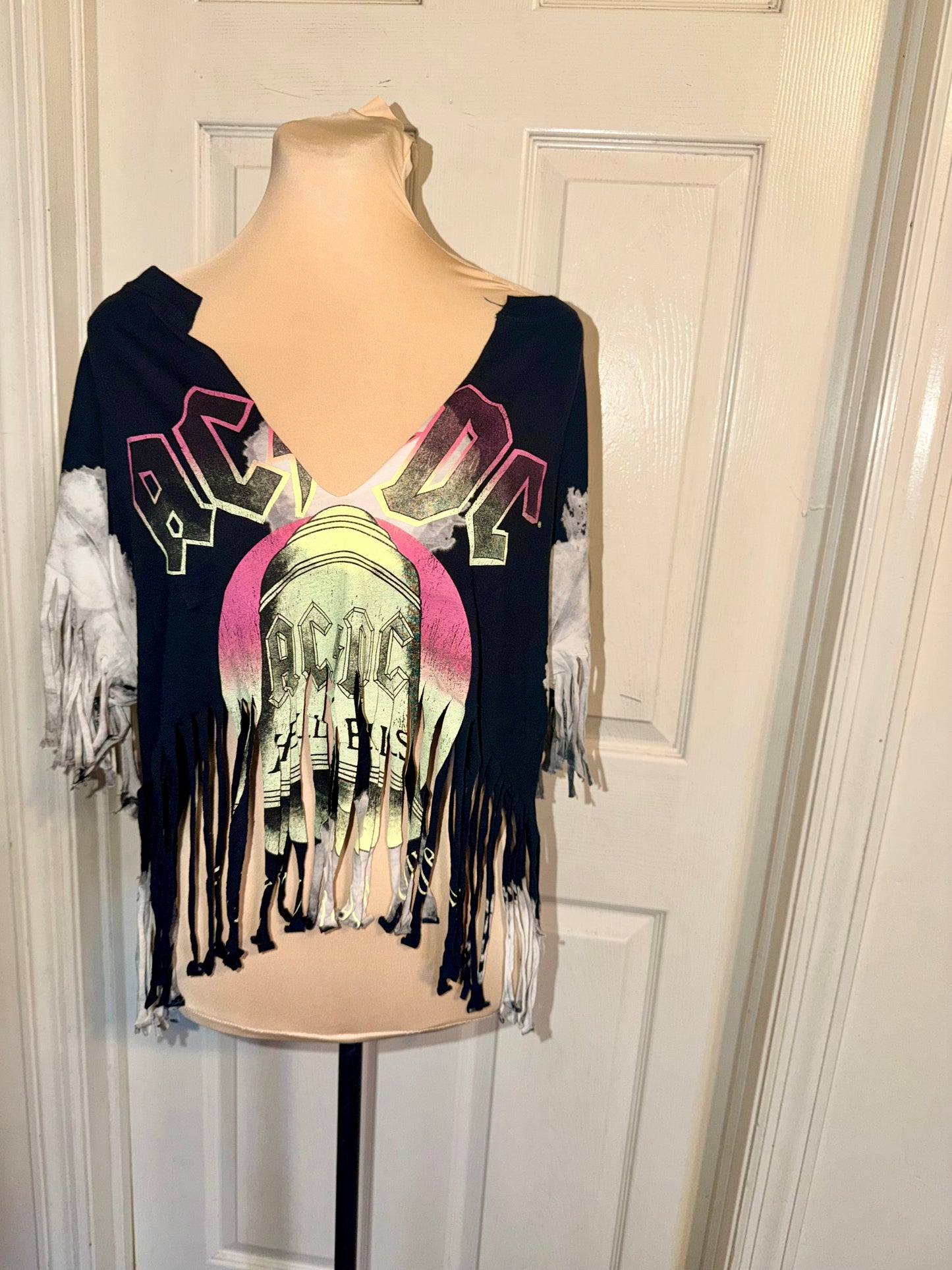 AC/DC Oversized Distressed Fringed Tee