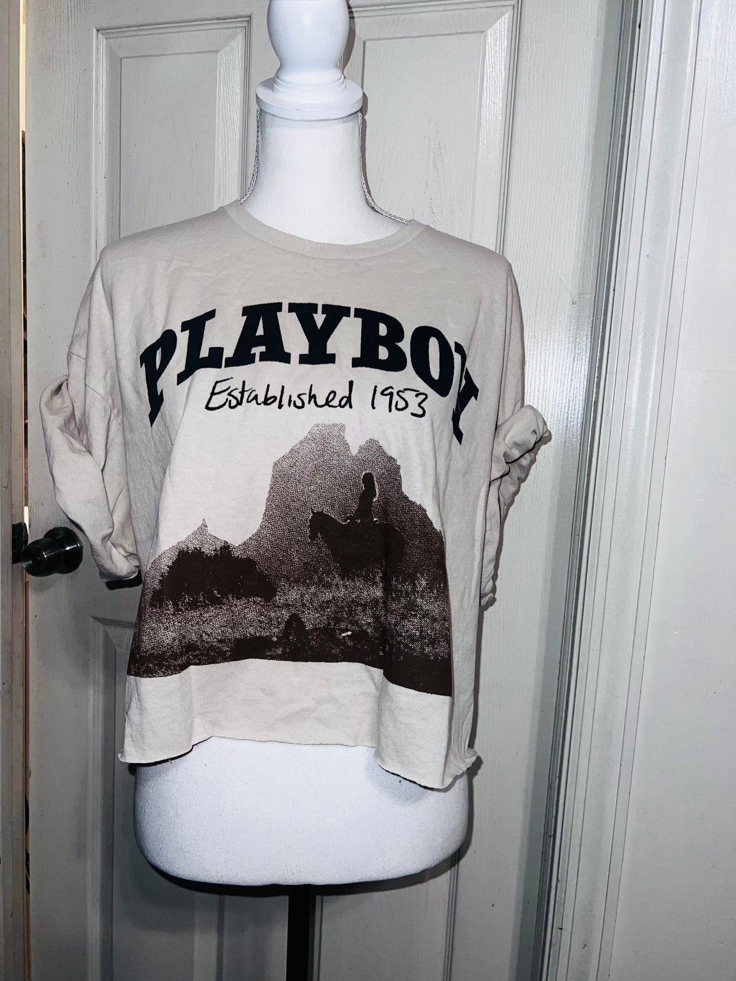 Playboy Oversized Distressed Cropped Tee