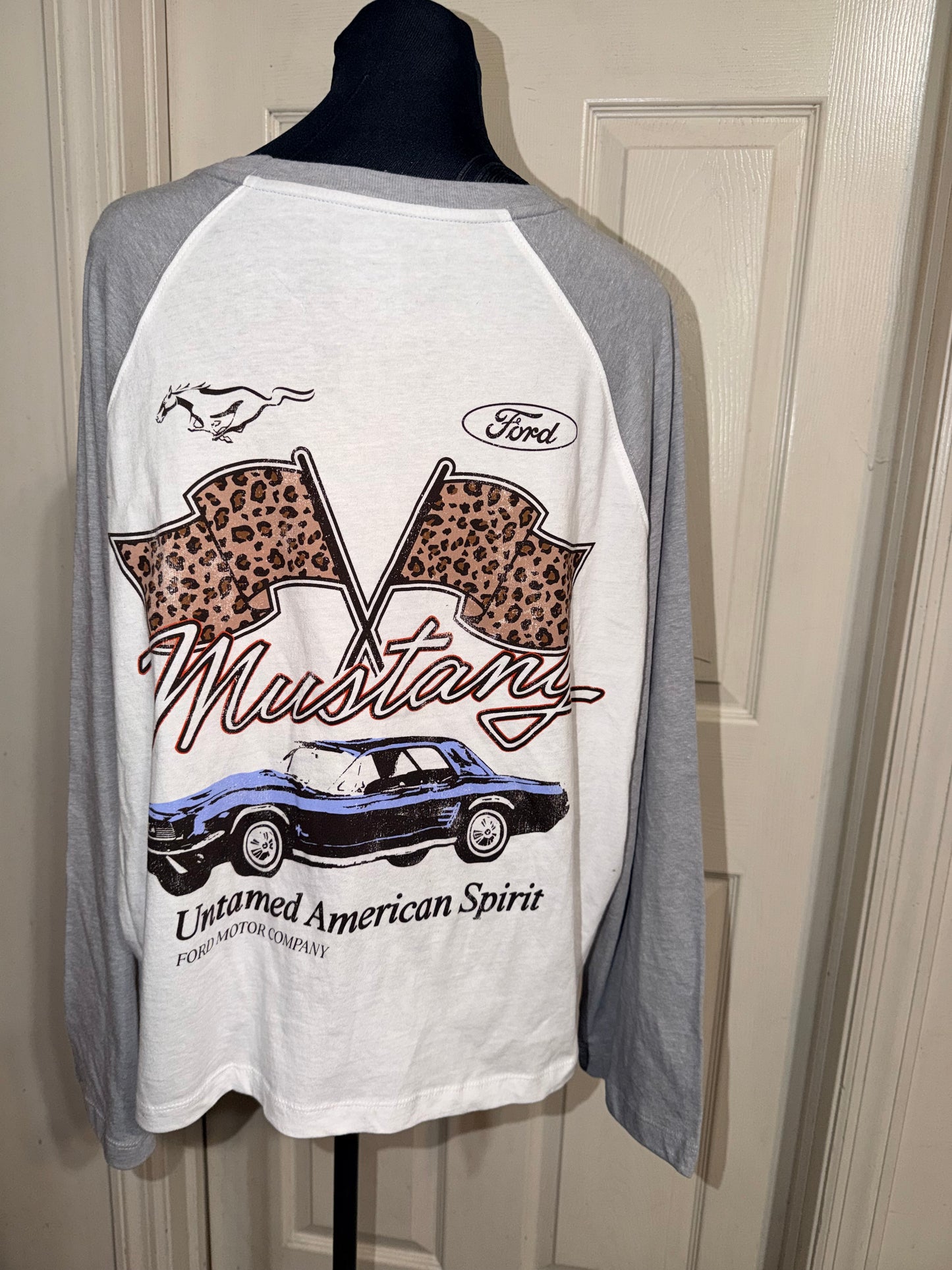 Ford Mustang Double Sided Oversized Distressed Long Sleeve Tee