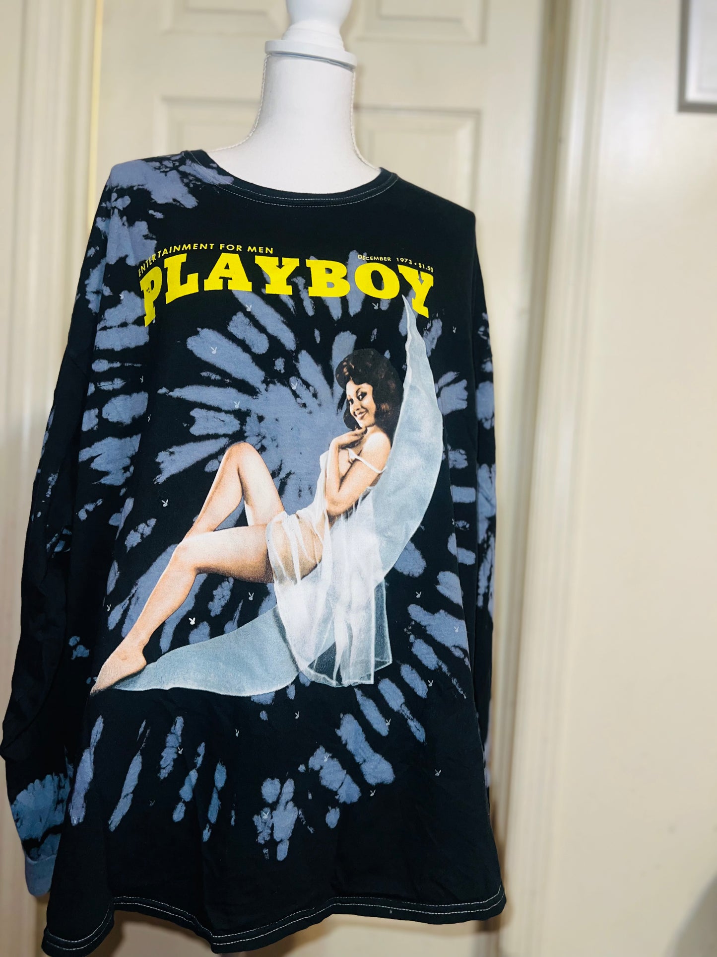 Playboy Oversized Distressed Long Sleeve Tee