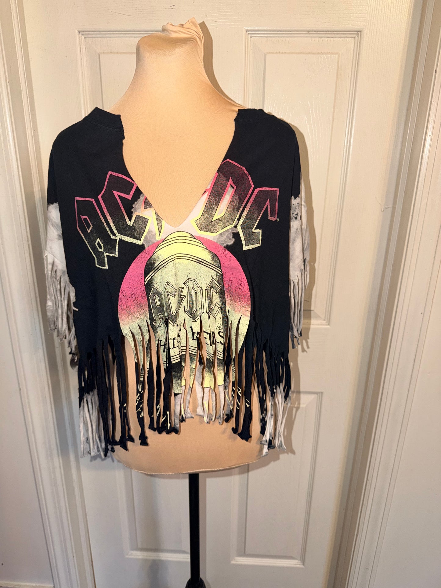 AC/DC Oversized Distressed Fringed Tee