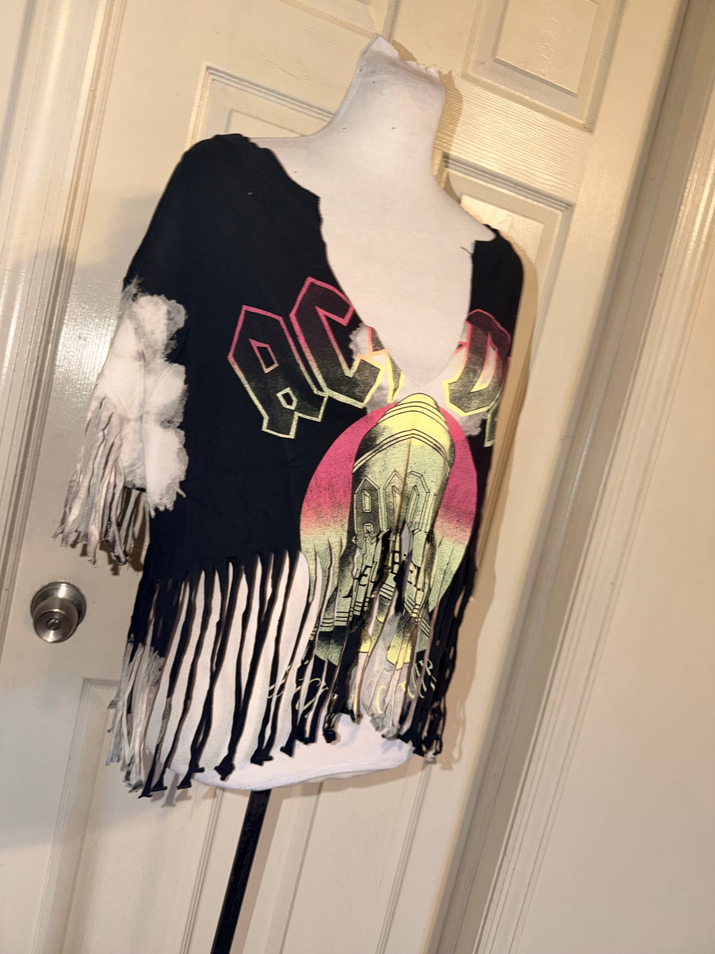 AC/DC Oversized Distressed Fringed Tee