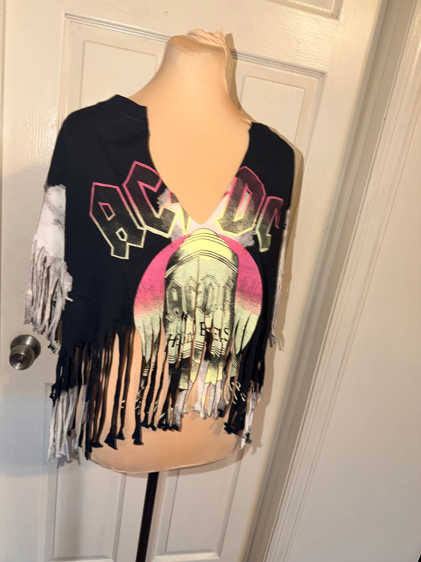 AC/DC Oversized Distressed Fringed Tee