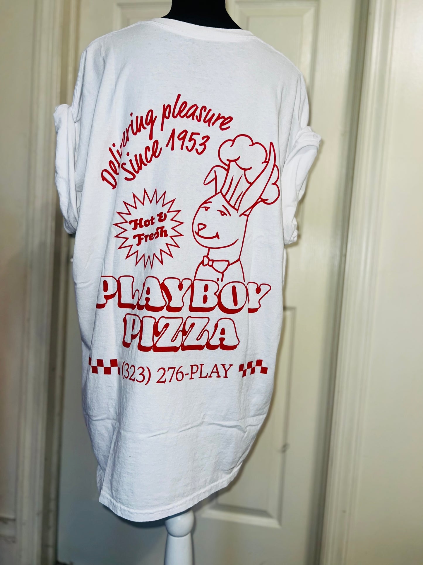 Playboy Pizza Double Sided Distressed Tee