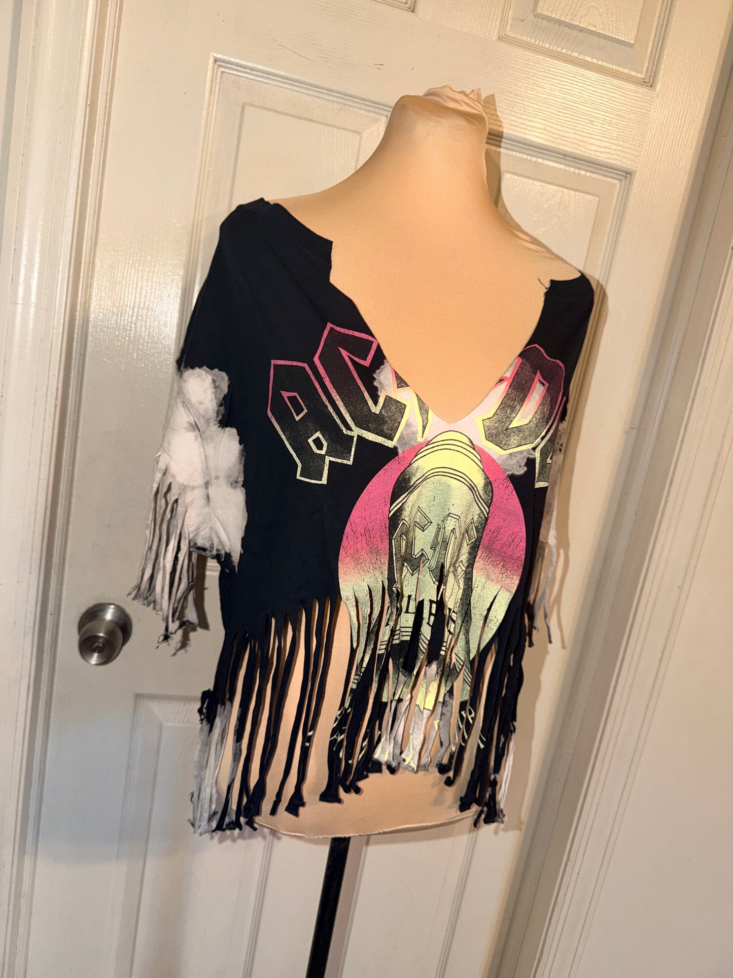 AC/DC Oversized Distressed Fringed Tee