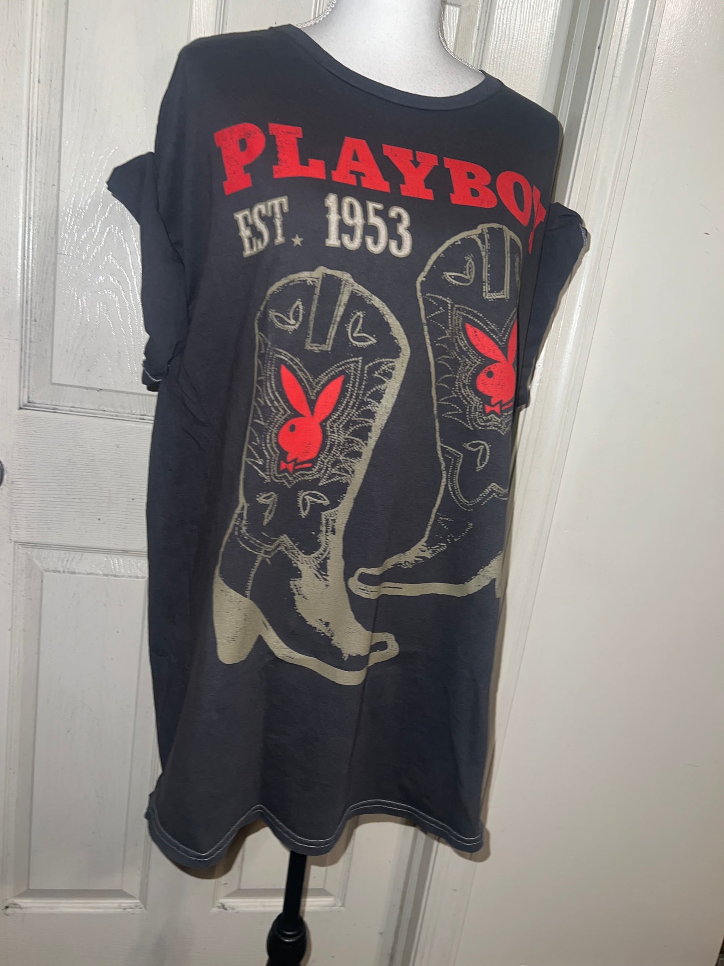 Playboy Cowboy Oversized Distressed Tee