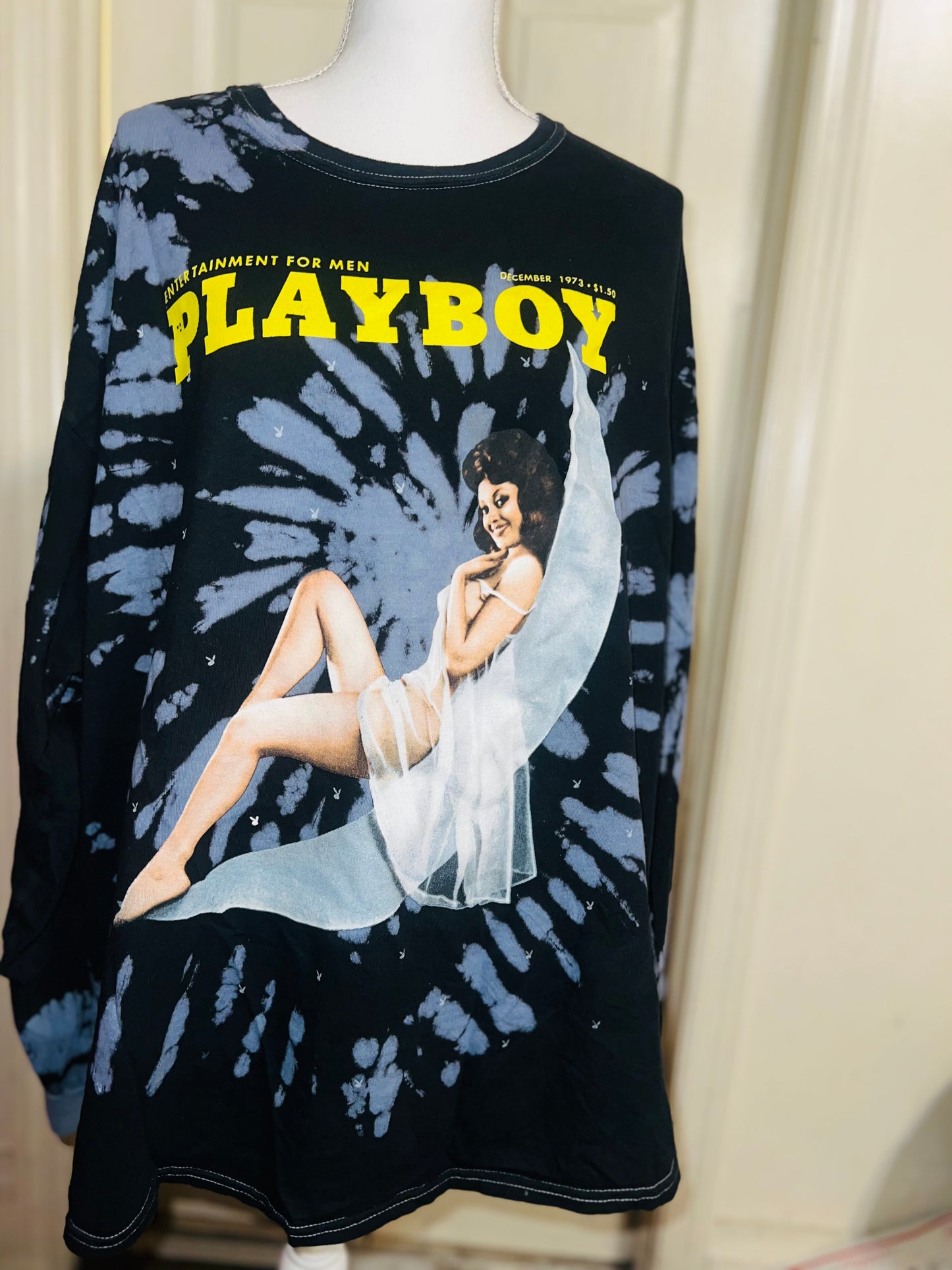 Playboy Oversized Distressed Long Sleeve Tee