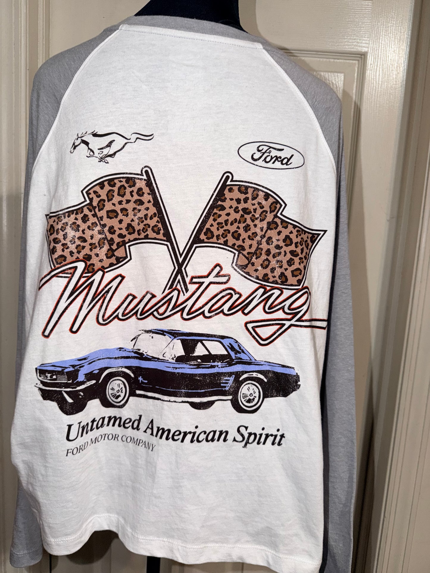 Ford Mustang Double Sided Oversized Distressed Long Sleeve Tee