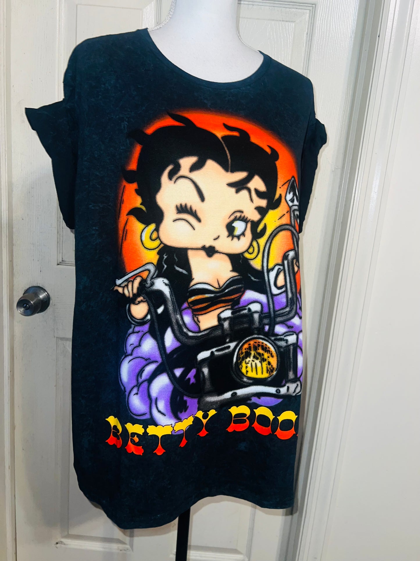 Betty Boop Motorcycle Oversized Distressed Tee