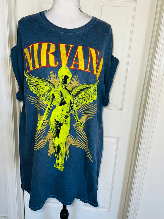 Nirvana Double Sided Oversized Distressed Tee