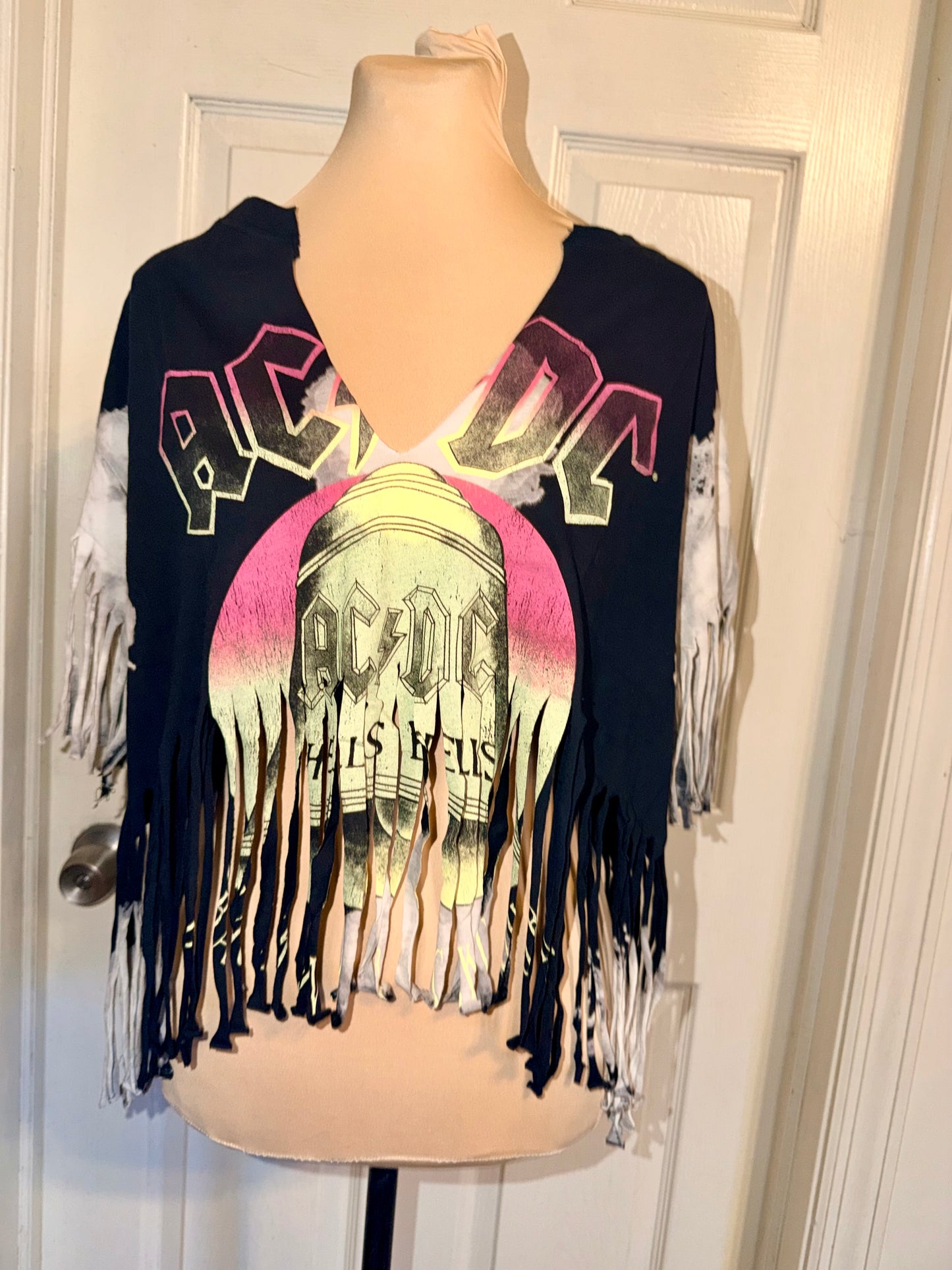 AC/DC Oversized Distressed Fringed Tee