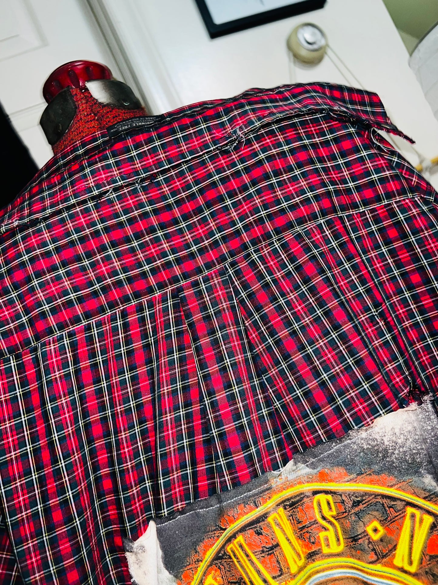 Red Flannel/Button Up W/ Guns n Roses Patch Distressed (bleach option)