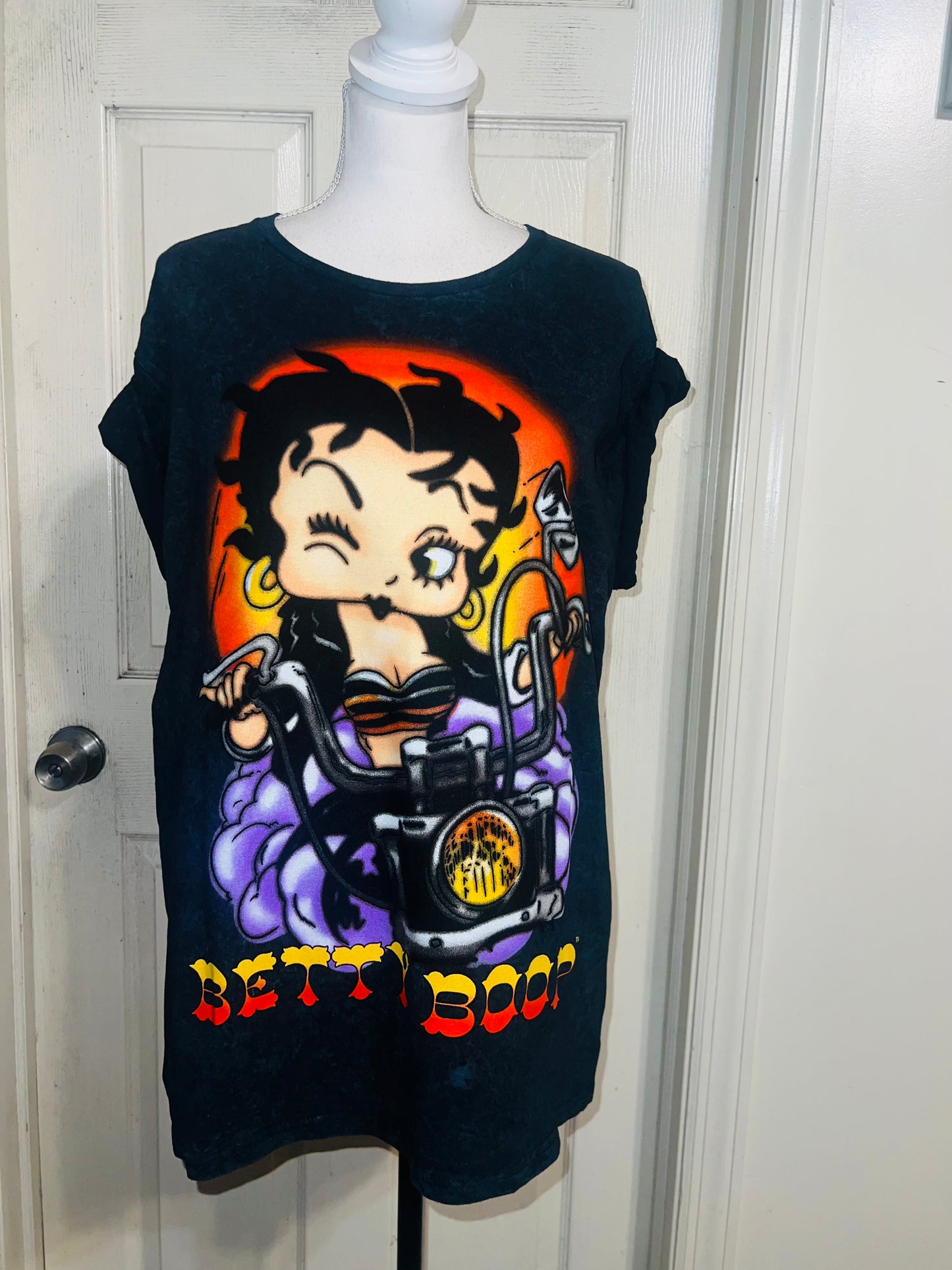 Betty Boop Motorcycle Oversized Distressed Tee