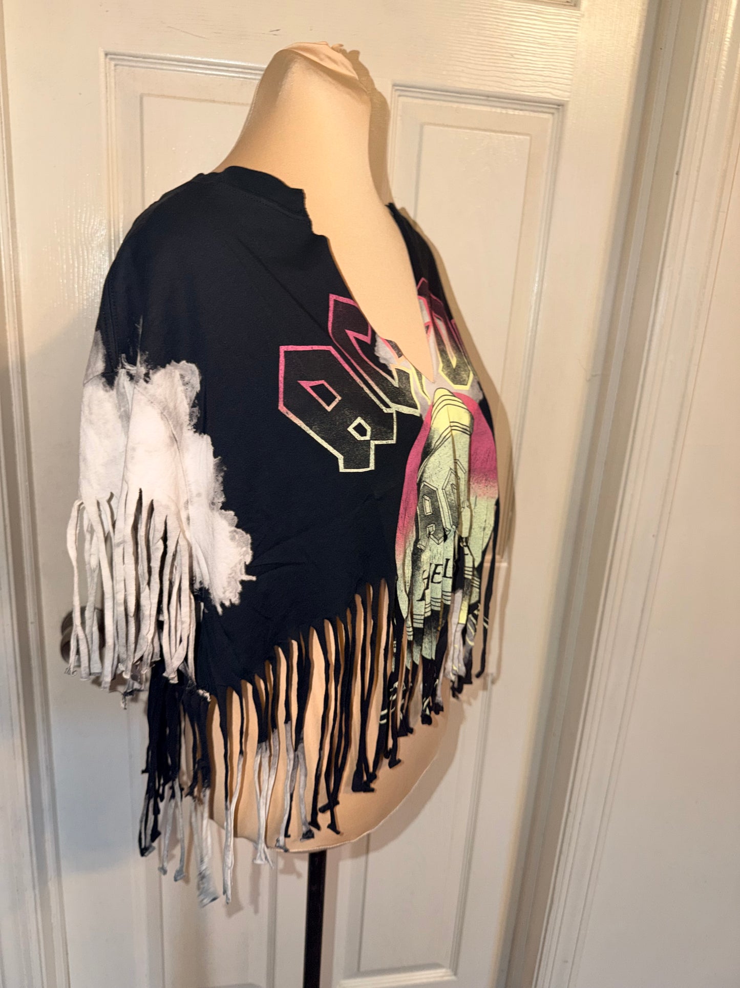 AC/DC Oversized Distressed Fringed Tee