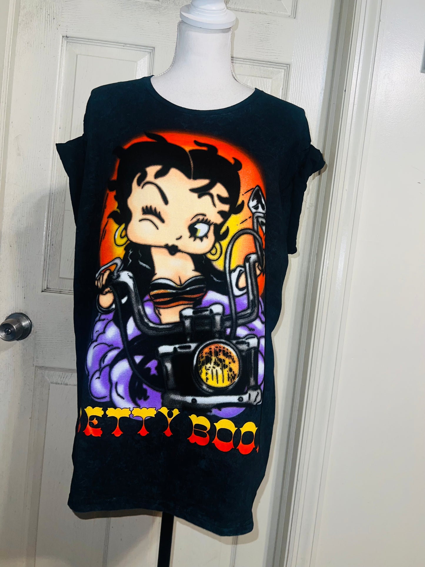 Betty Boop Motorcycle Oversized Distressed Tee