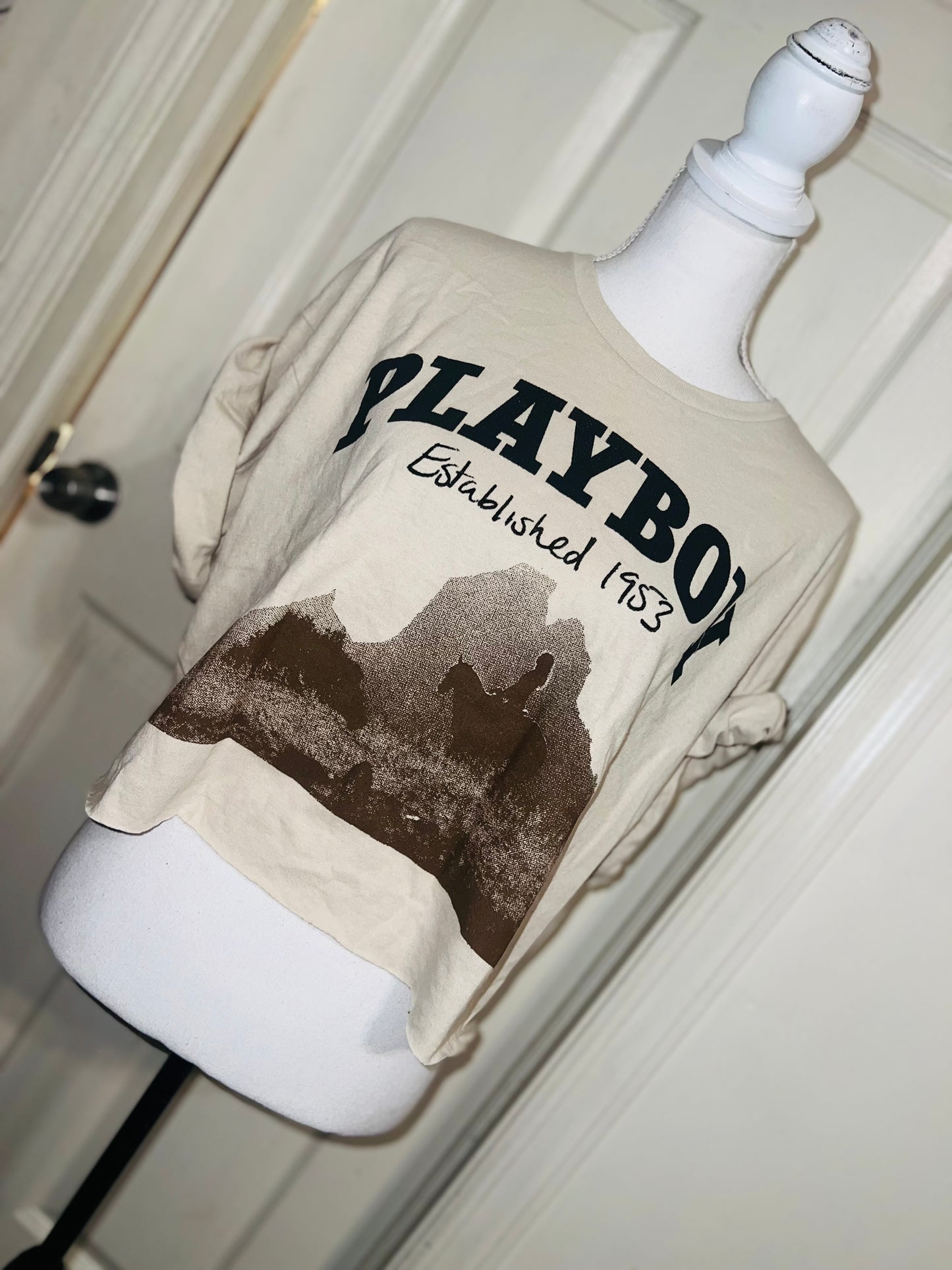 Playboy Oversized Distressed Cropped Tee