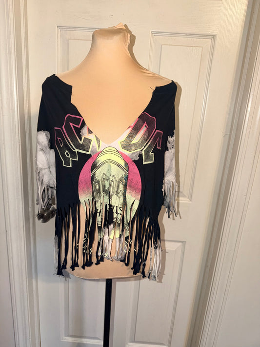 AC/DC Oversized Distressed Fringed Tee