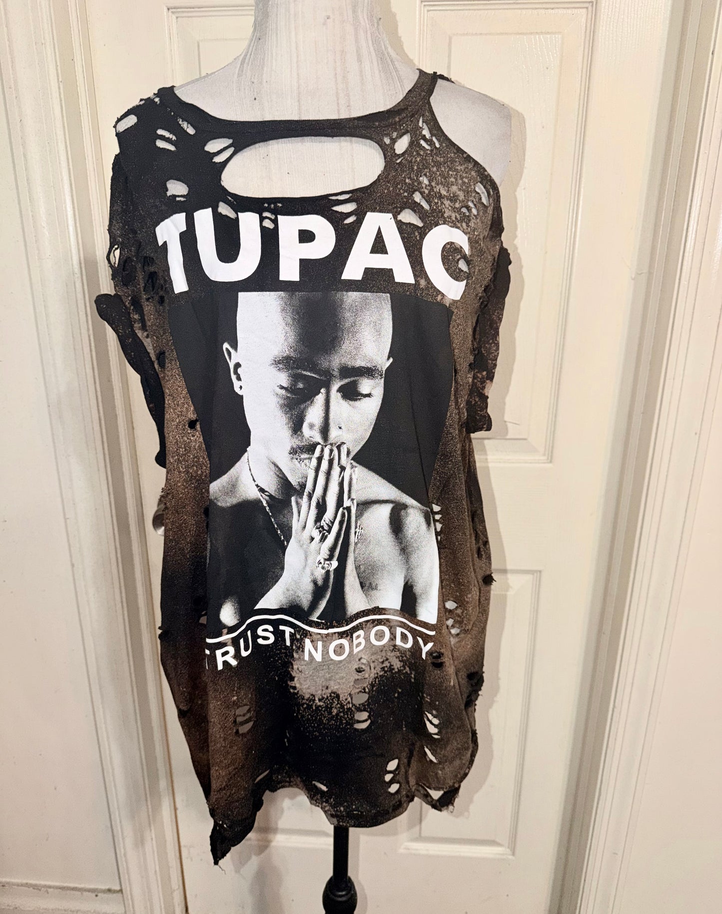 Tupac Bleached Oversized Distressed Tee