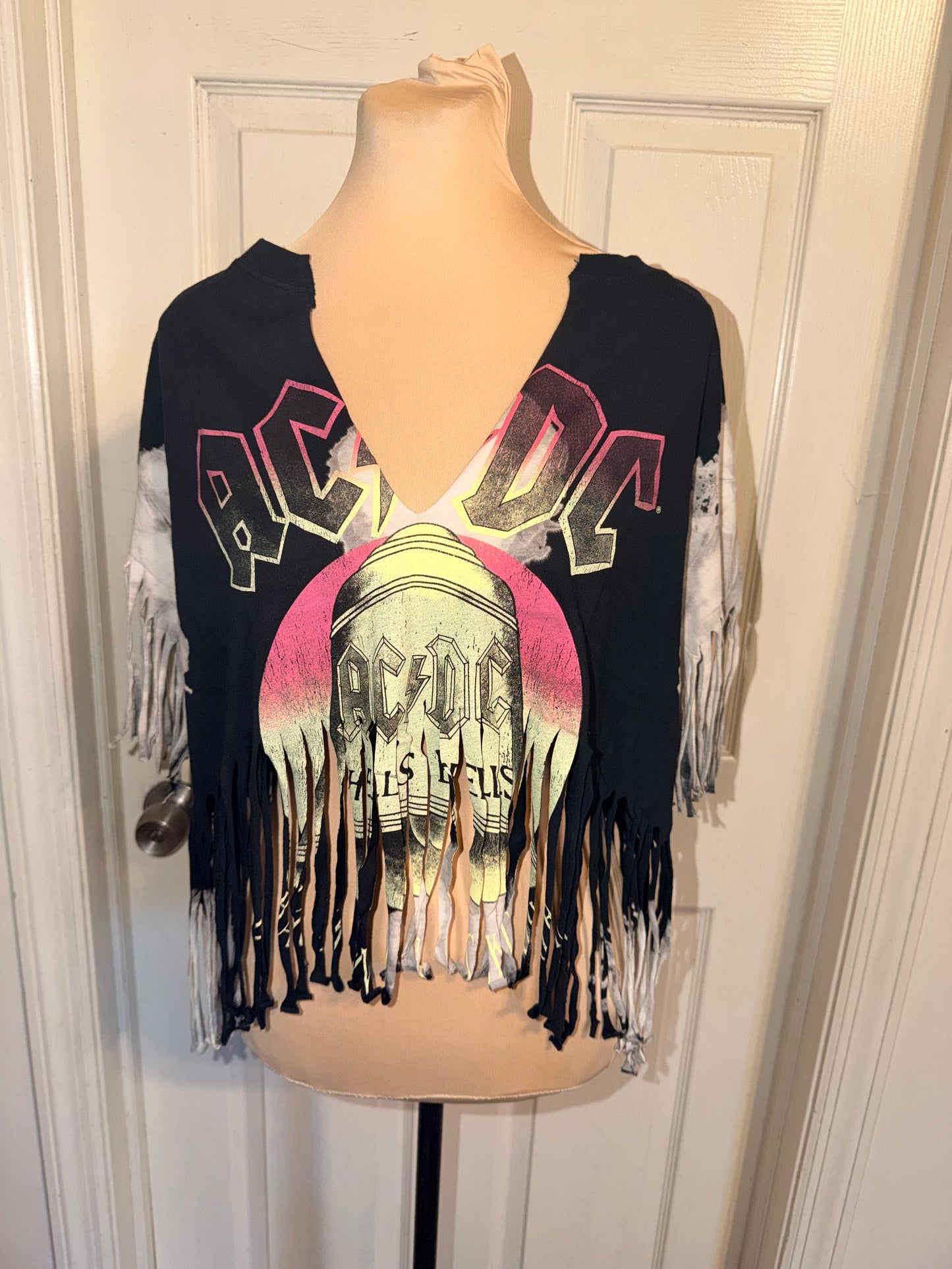 AC/DC Oversized Distressed Fringed Tee