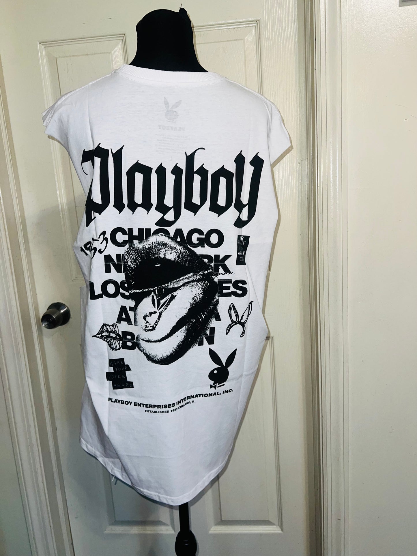 Playboy Double Sided Oversized Distressed Tank