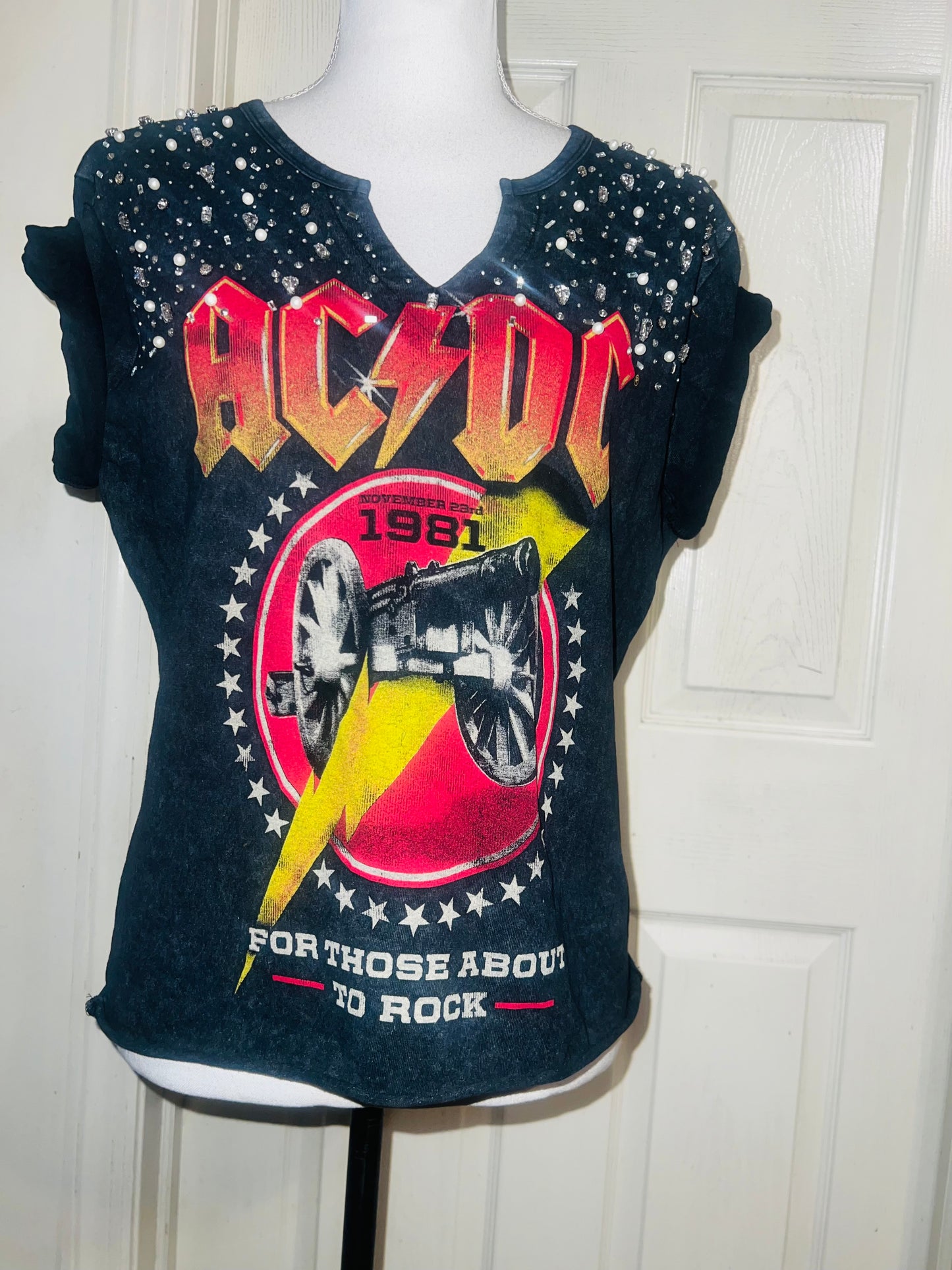 AC/DC Distressed Embellished Tee