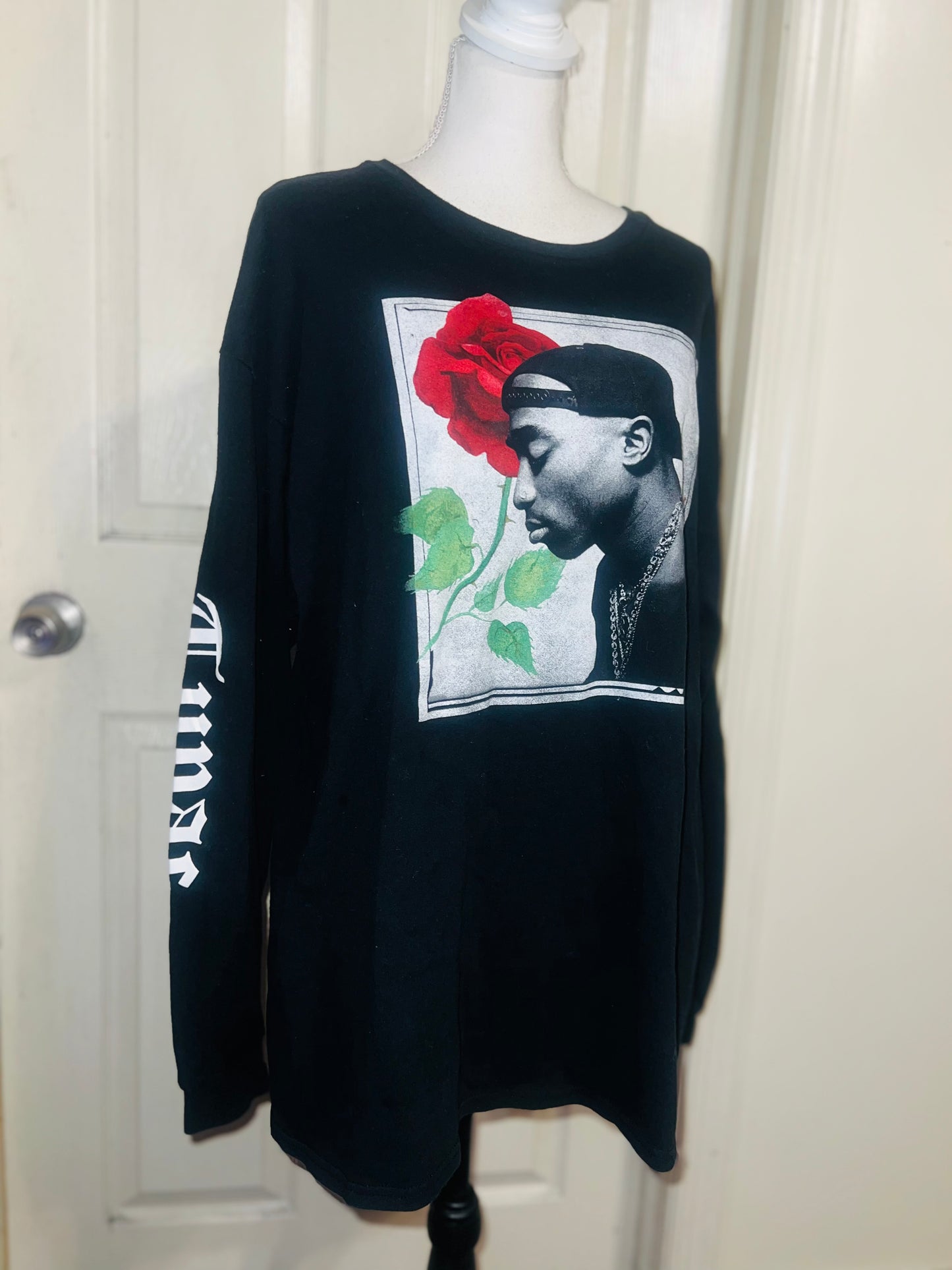 Tupac Oversized Distressed Long Sleeve Tee