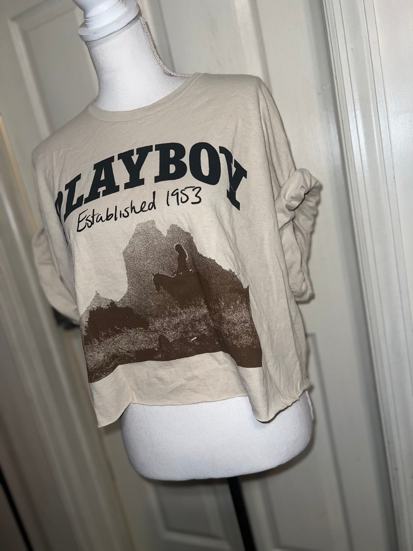 Playboy Oversized Distressed Cropped Tee