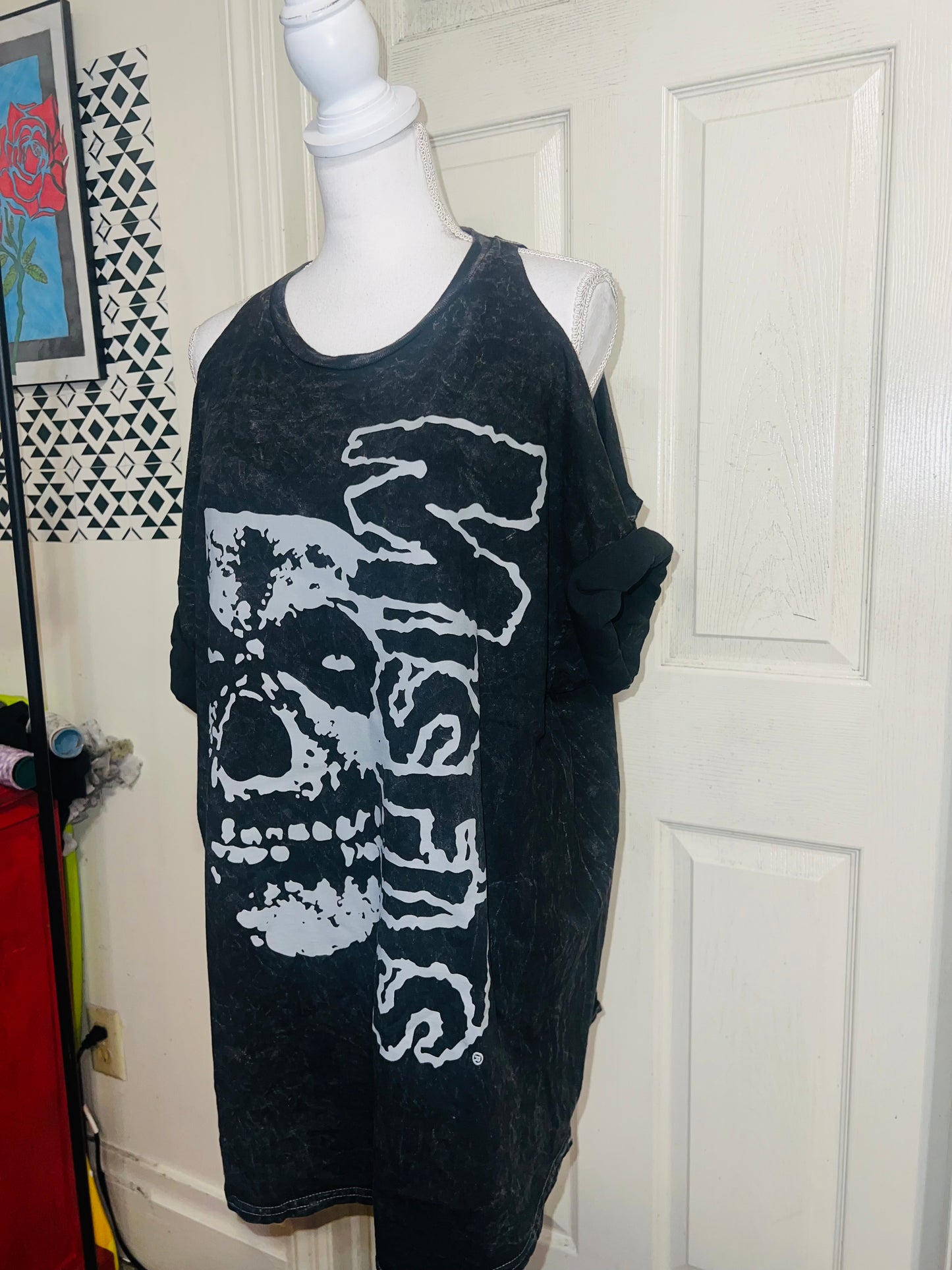 Misfits Shoulder Cut Out Oversized Distressed Tee