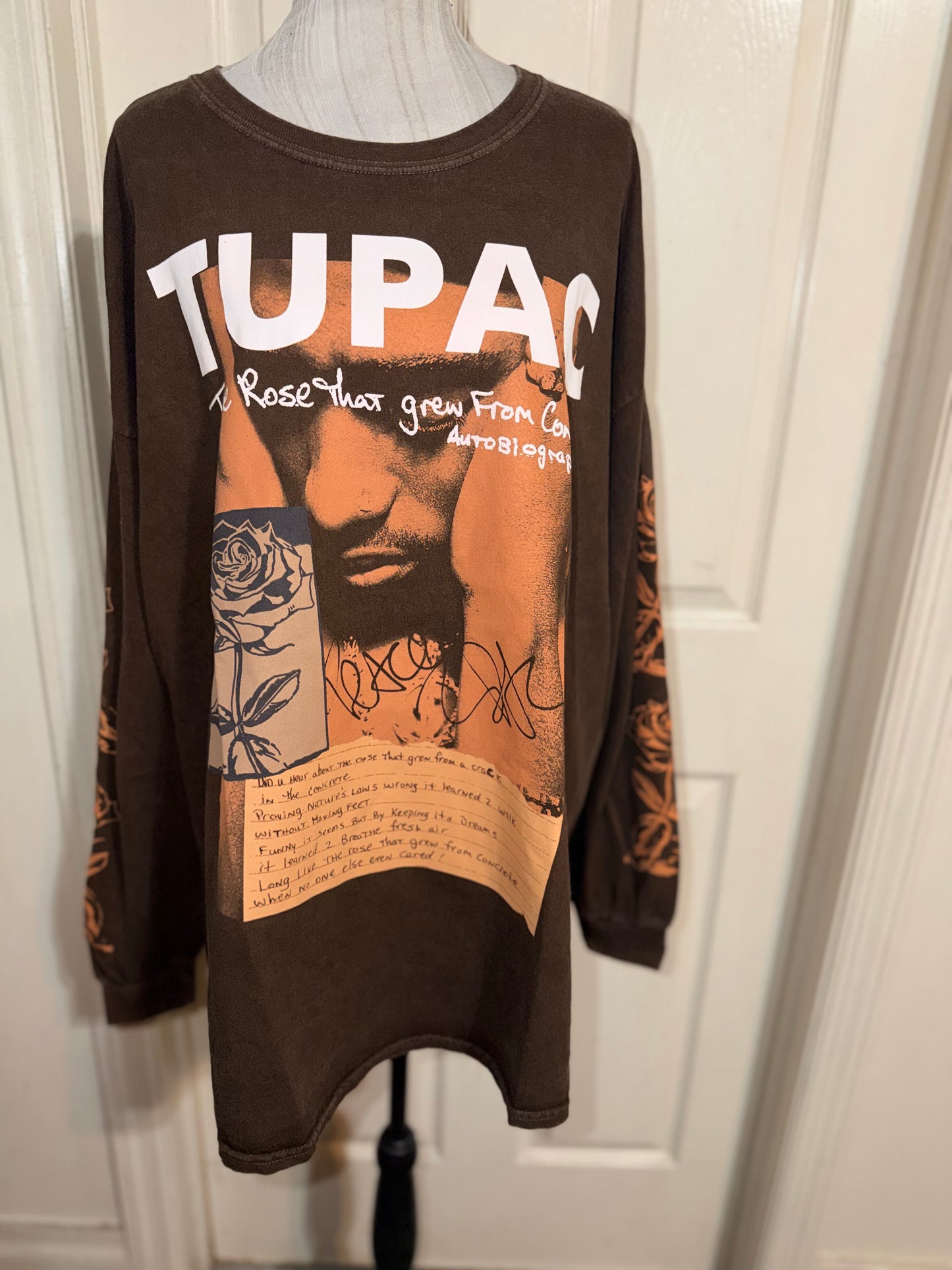 Tupac Oversized Distressed Long Sleeve Tee