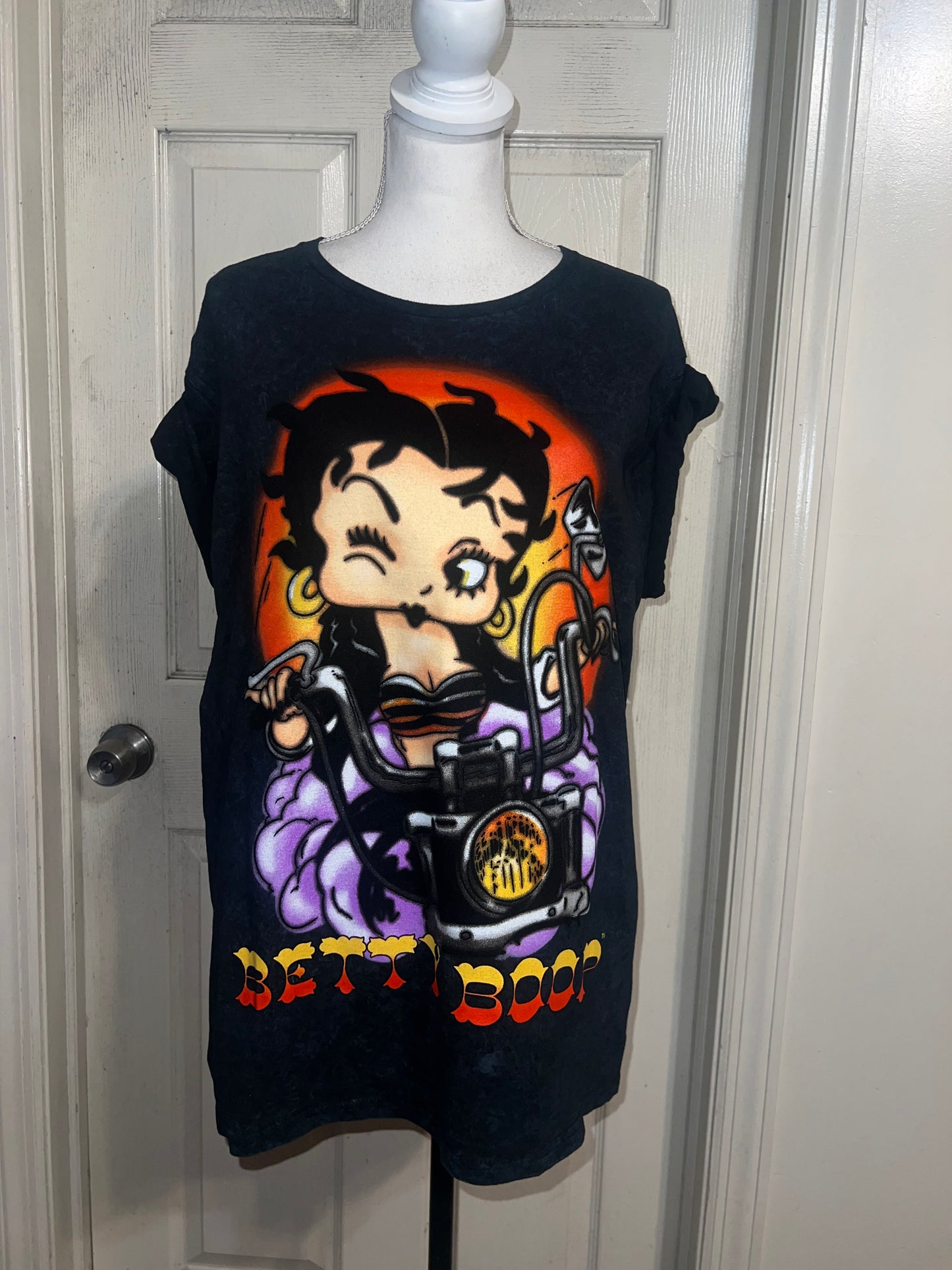 Betty Boop Motorcycle Oversized Distressed Tee