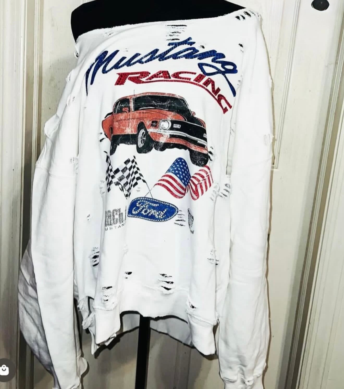 Ford Mustang Oversized Distressed Sweatshirt
