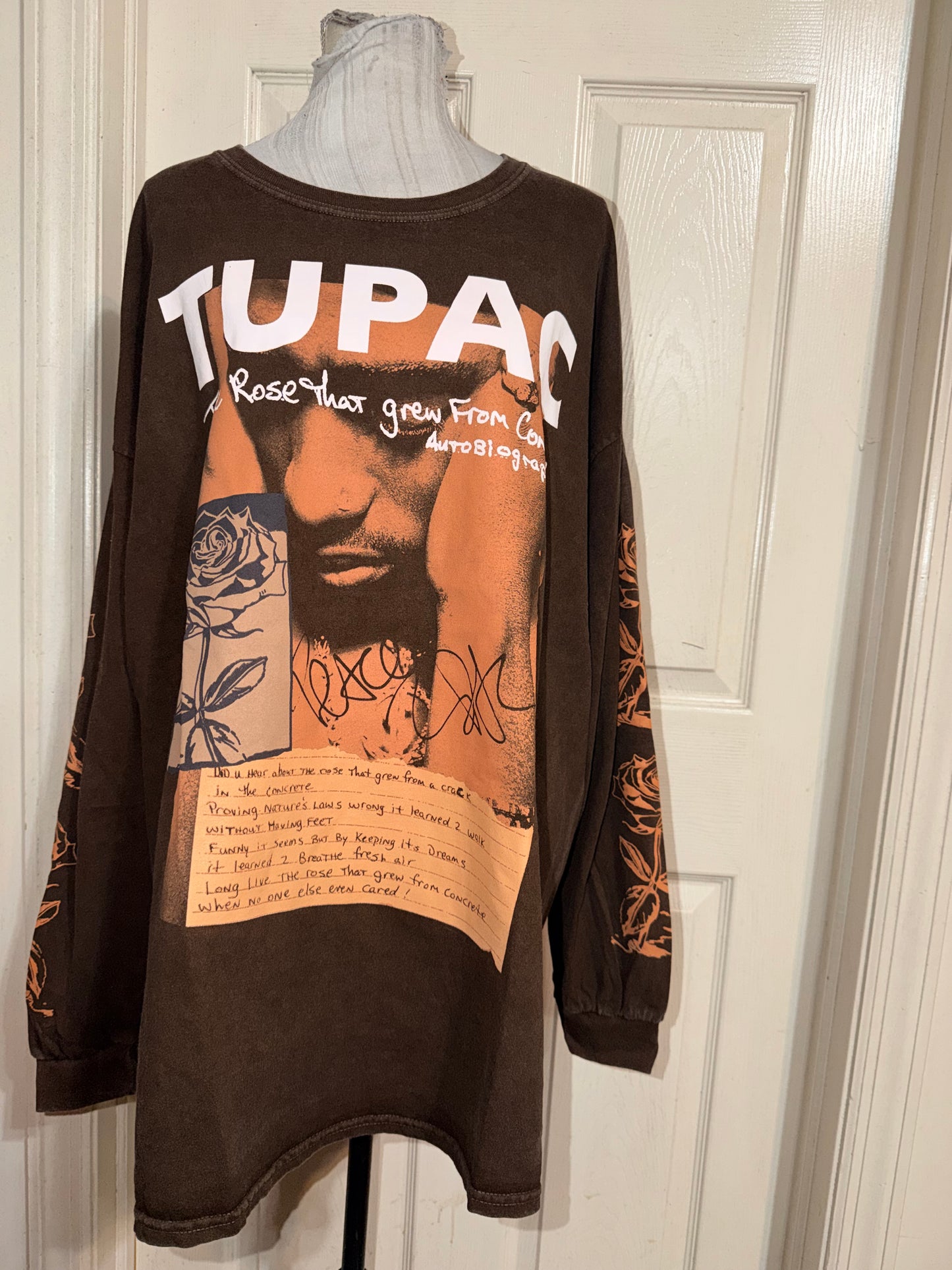 Tupac Oversized Distressed Long Sleeve Tee