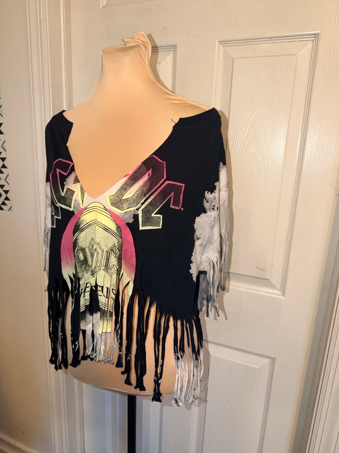 AC/DC Oversized Distressed Fringed Tee