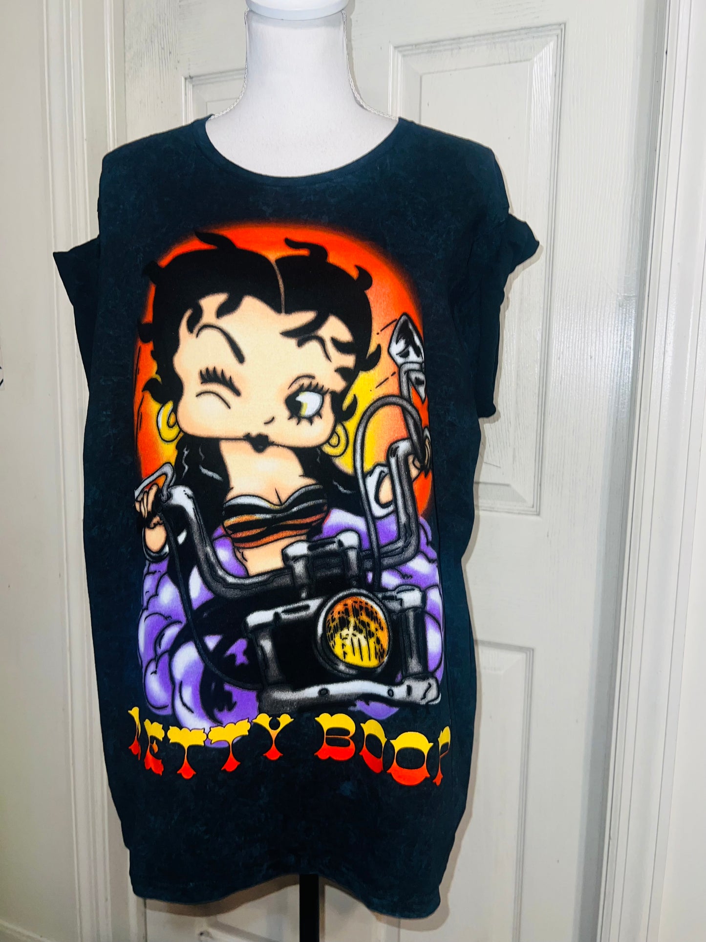 Betty Boop Motorcycle Oversized Distressed Tee