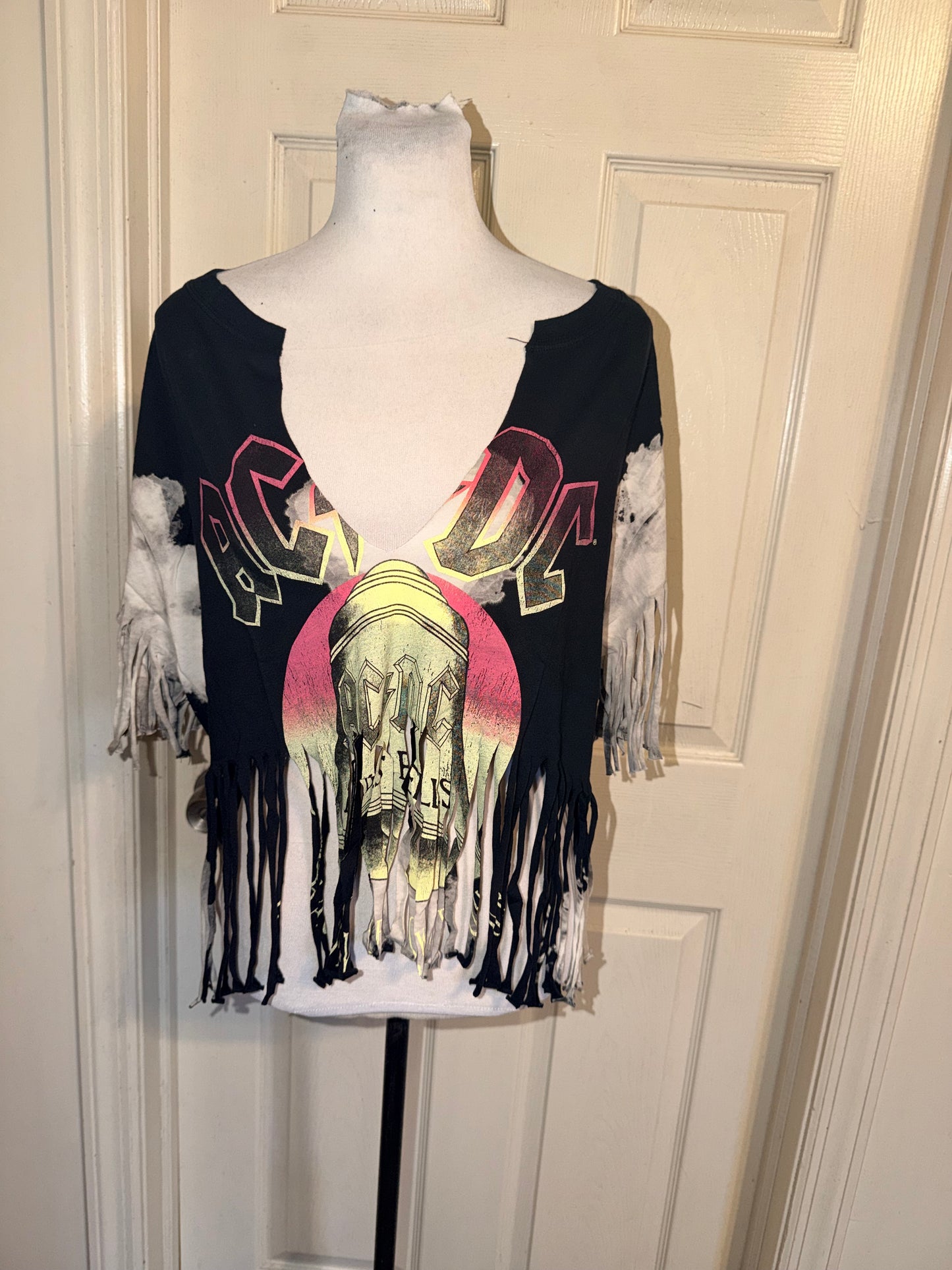 AC/DC Oversized Distressed Fringed Tee