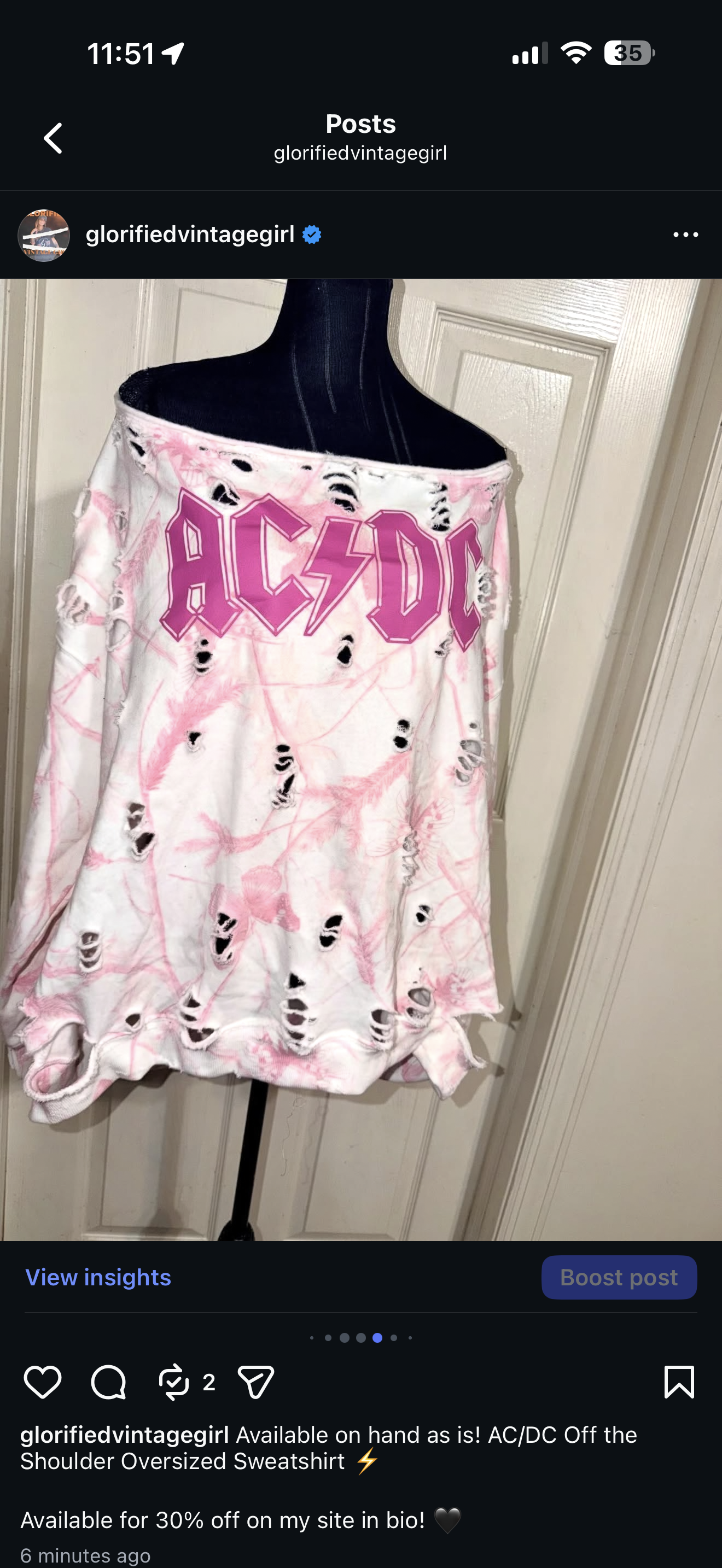 AC/DC OFTS Oversized Distressed Sweatshirt