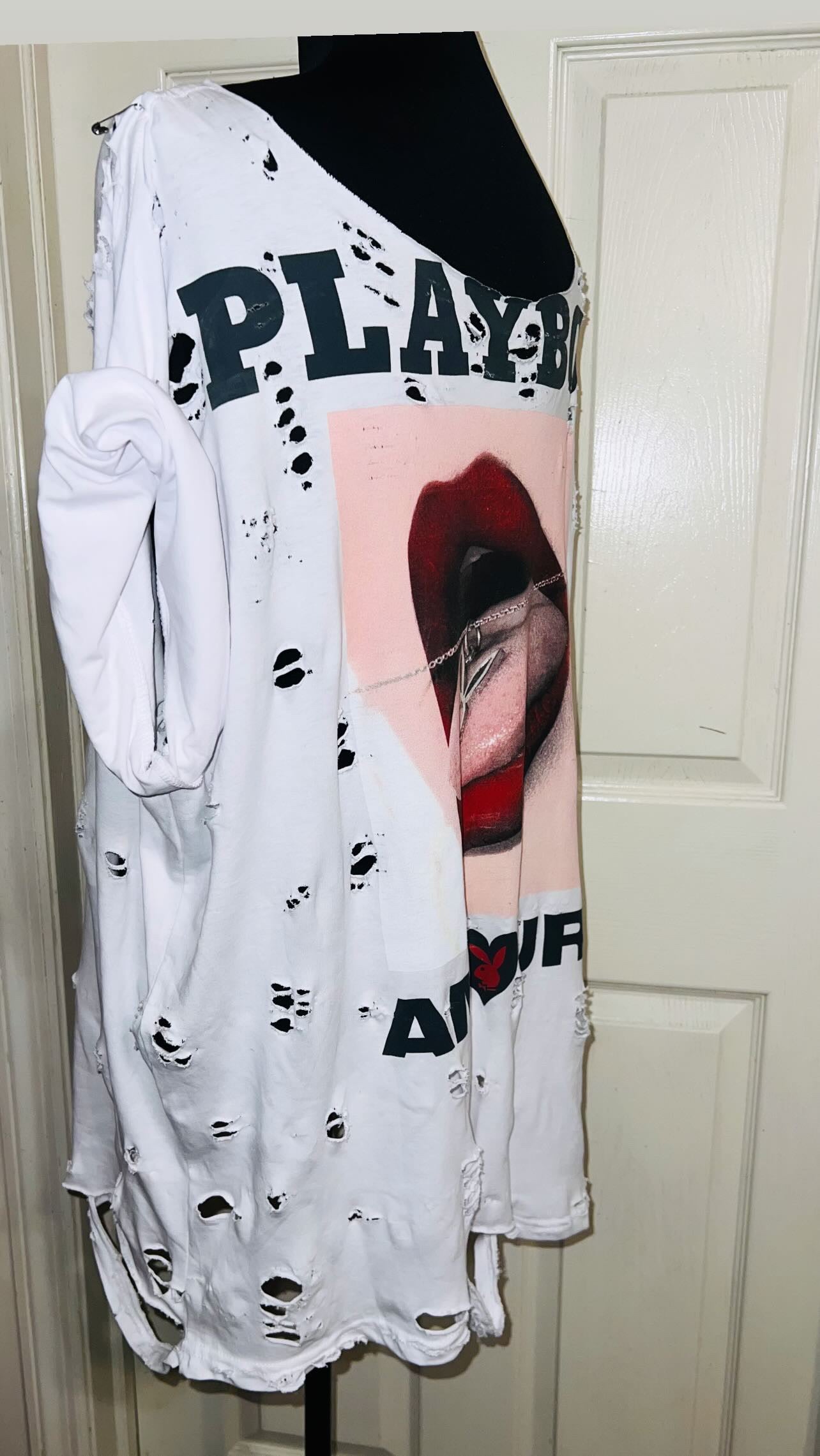 Playboy Double Sided Oversized Distressed Tee