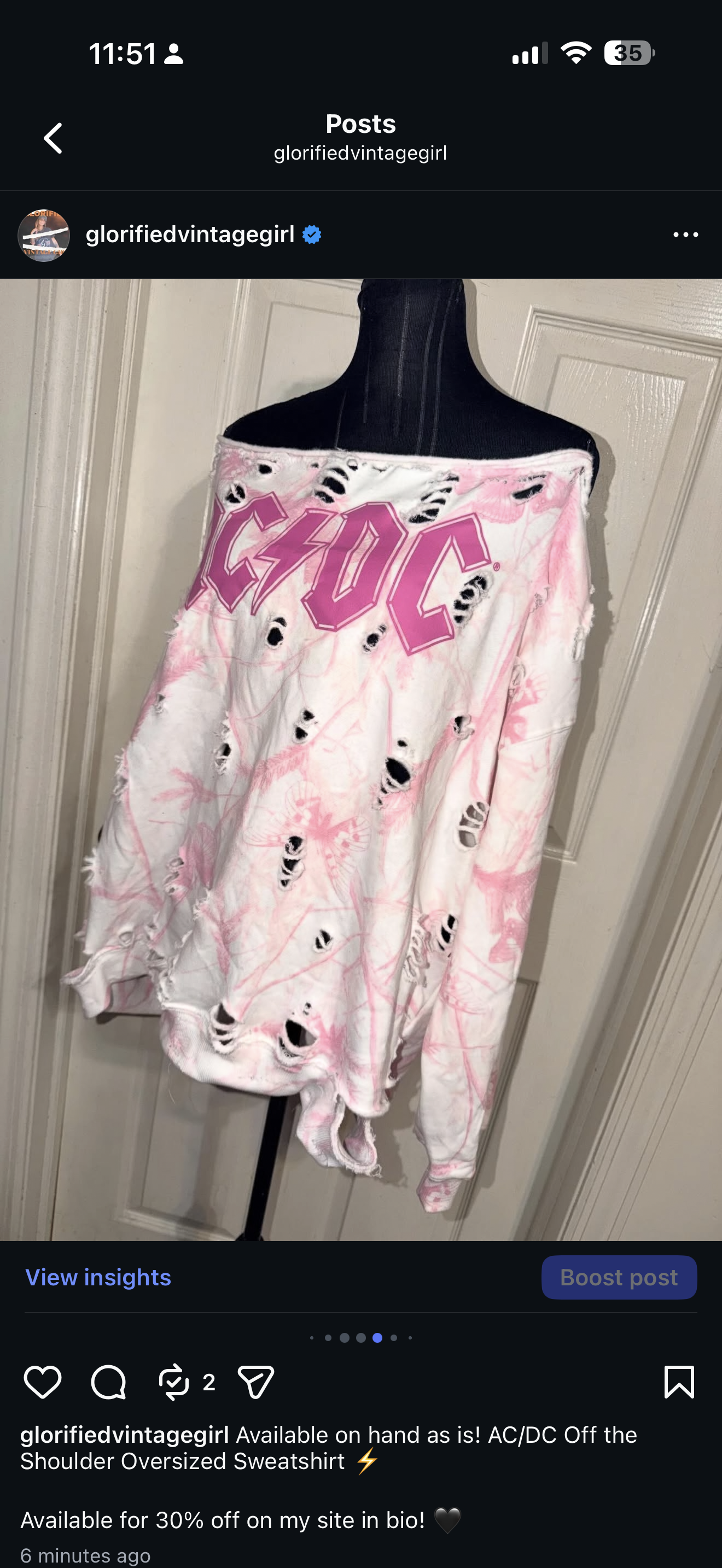 AC/DC OFTS Oversized Distressed Sweatshirt