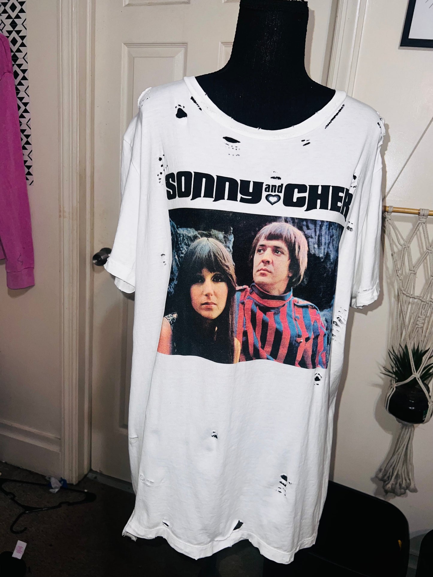 Sonny and Cher Oversized Distressed Tee