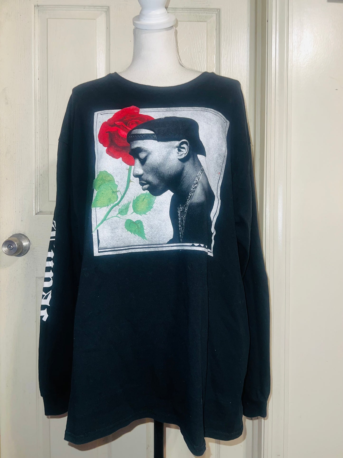 Tupac Oversized Distressed Long Sleeve Tee