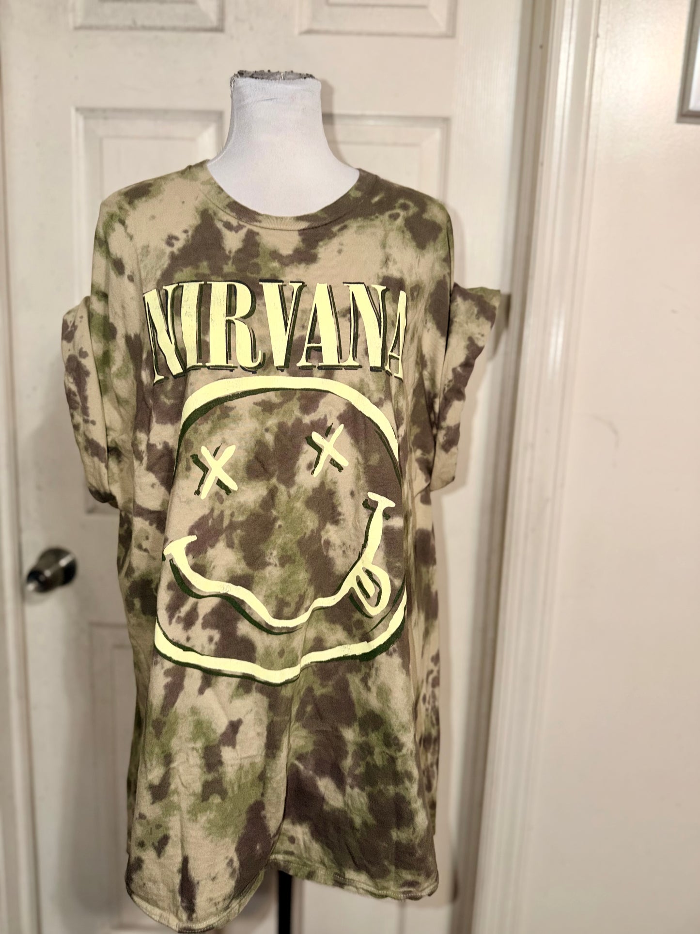 Nirvana Camouflage Oversized Distressed Tee